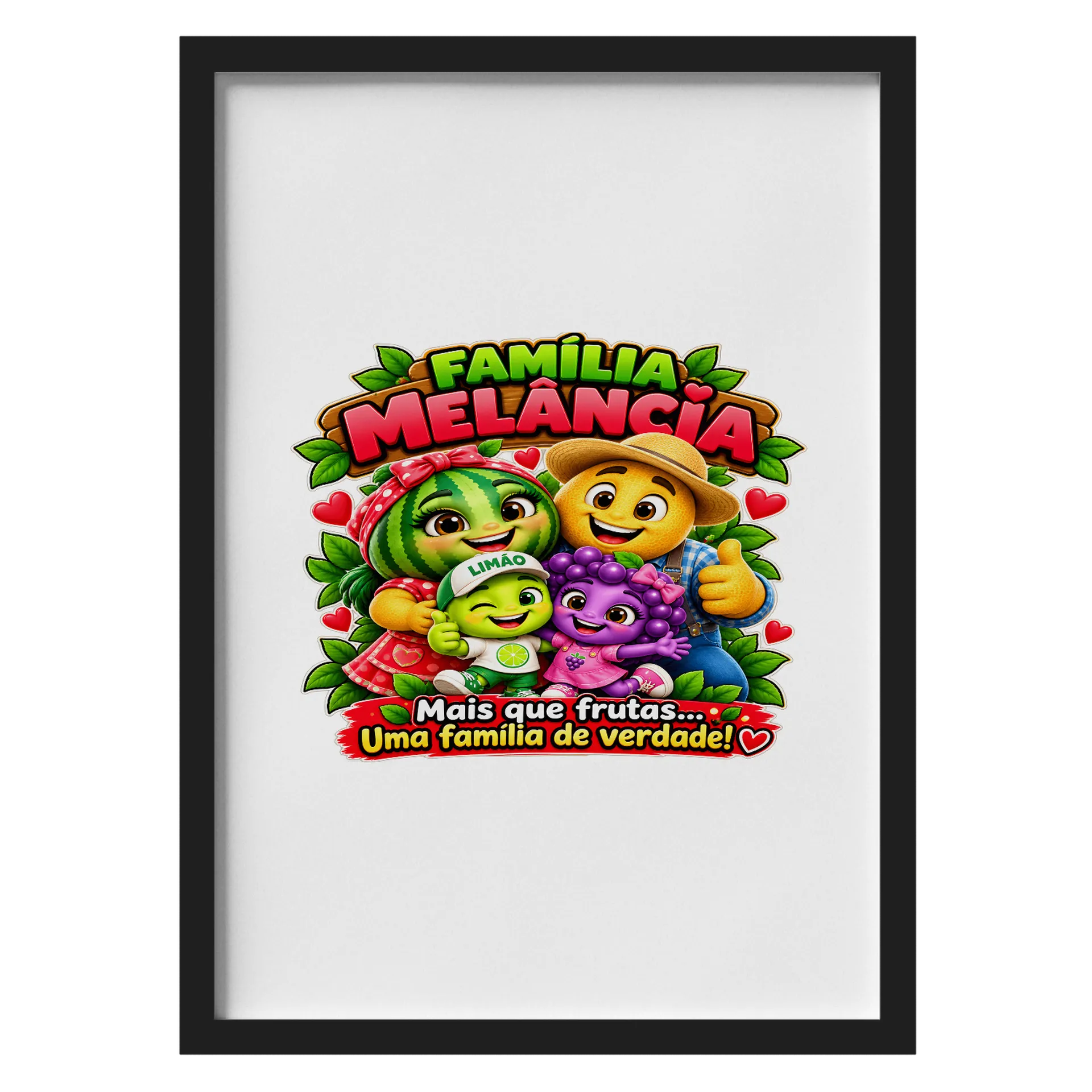 Quadro Família Melancia Personagens de Frutas A3 com Vidro - Imagem 1