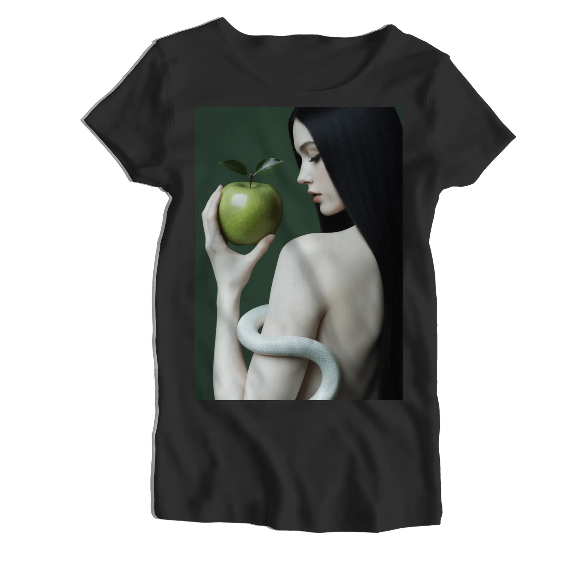 Camiseta Babylook Mulher com Maçã Verde e Serpente Branca - Imagem 1