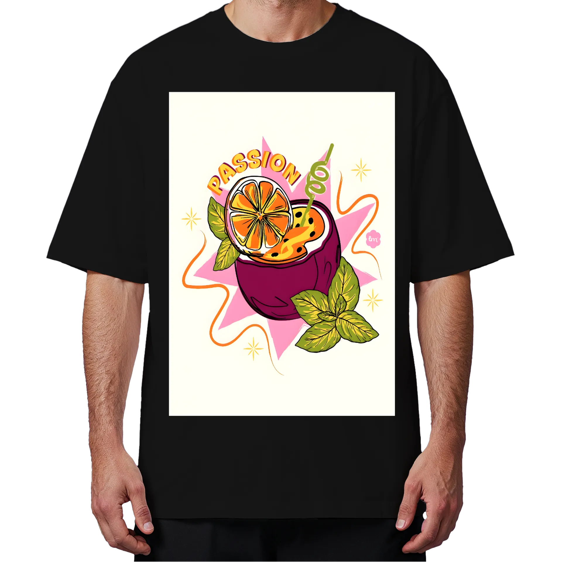 Camiseta Oversized Drink Passion Frutas Cítricas Cartoon - Imagem 4