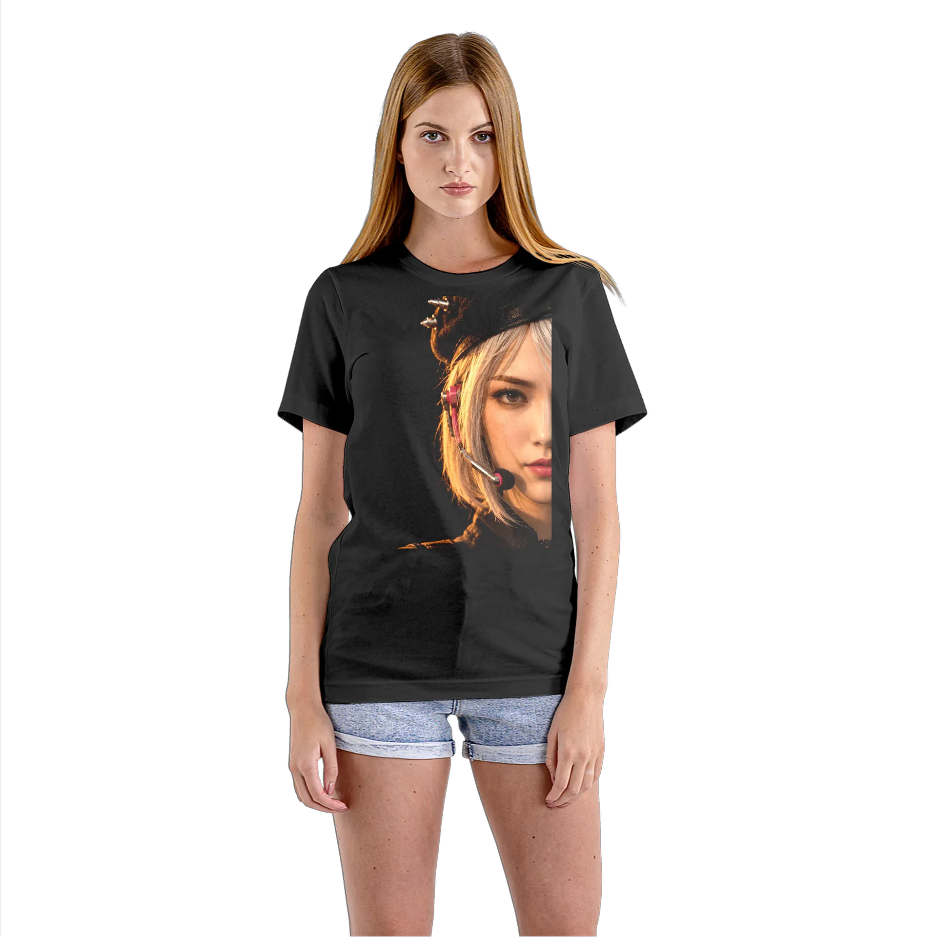 Camiseta Babylook Retrato de Mulher com Headset Gamer 100% - Imagem 3