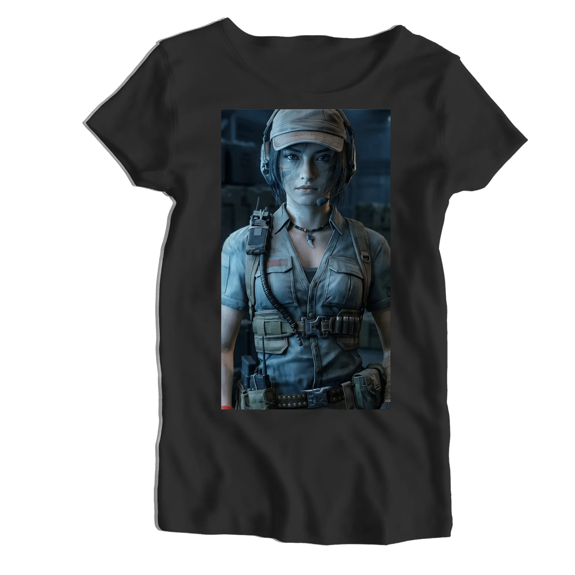 Camiseta Babylook Mulher Tática Retrato Realista 100% - Imagem 1