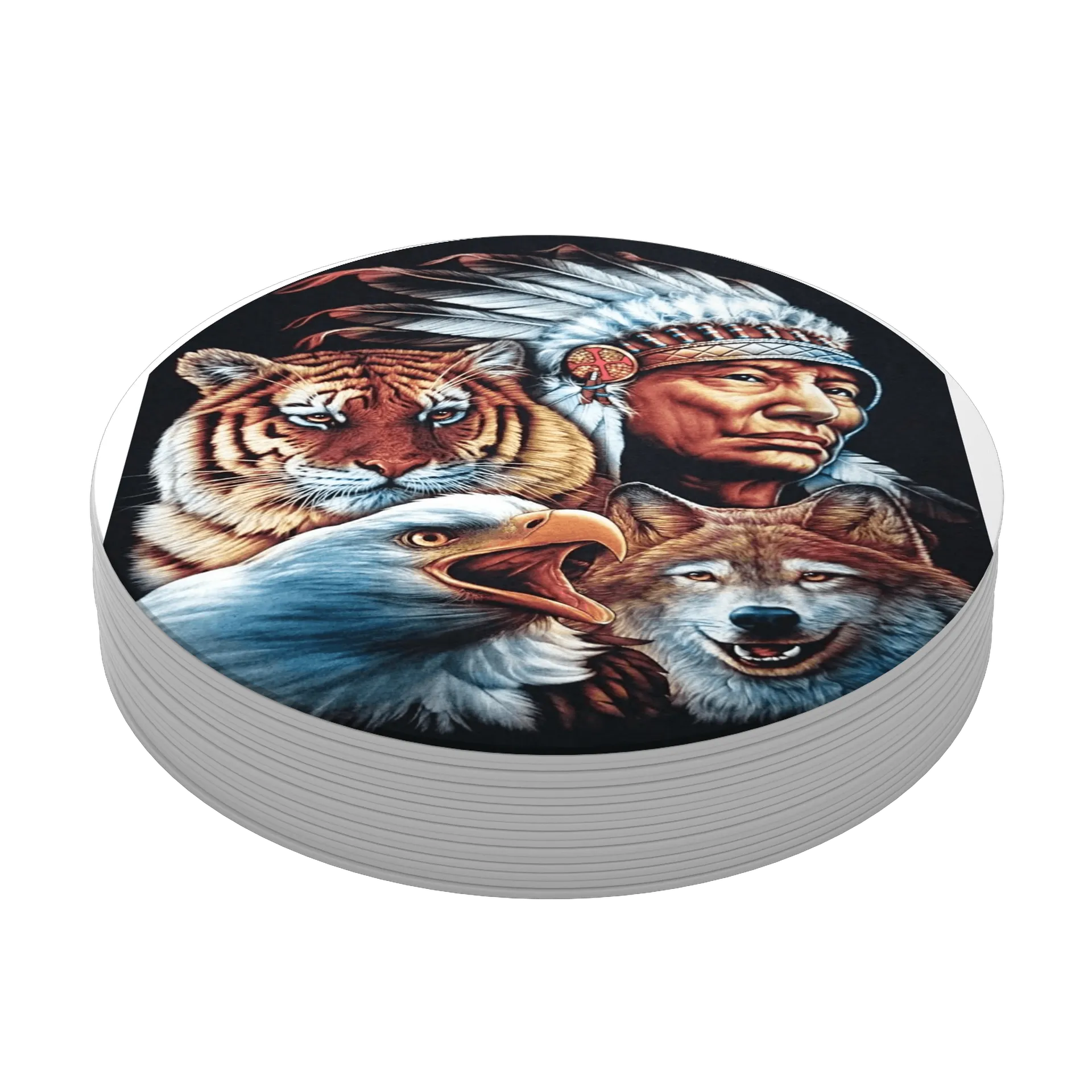 Porta-copos personalizado Índio, Tigre, Lobo e Águia  de Lopes Estampas Clássicas  — imagem 3 de 3