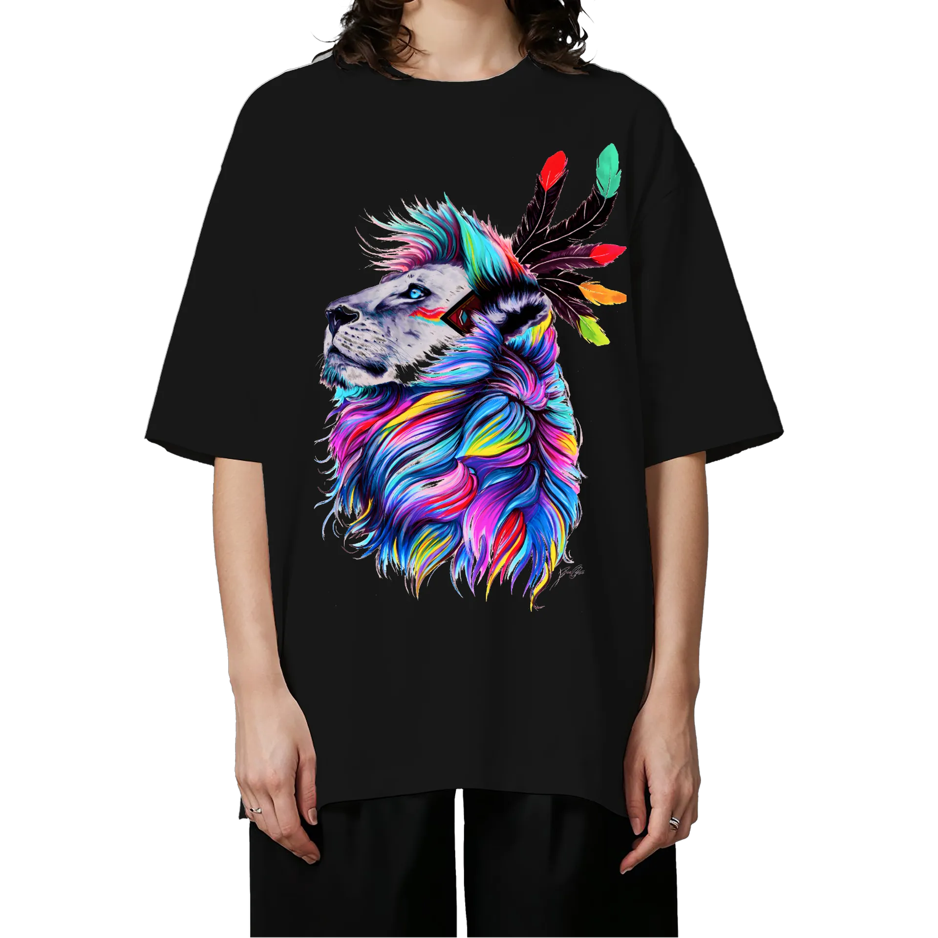 Camiseta Oversized Leão de Juba Colorida - Imagem 3