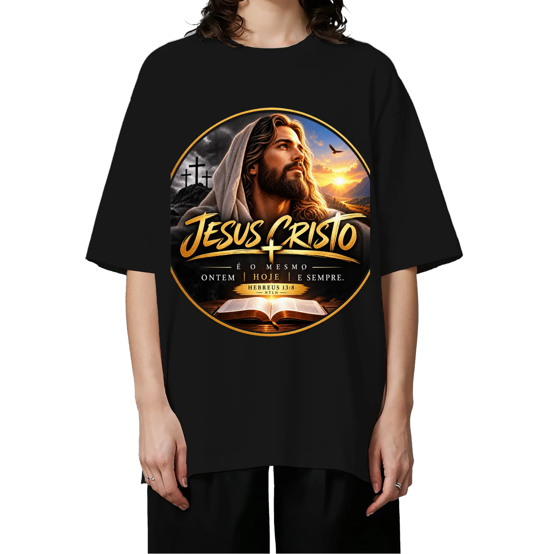 Camiseta Oversized Estampa Gato Astronauta Preto 100% de Gameon19 — imagem 3 de 6