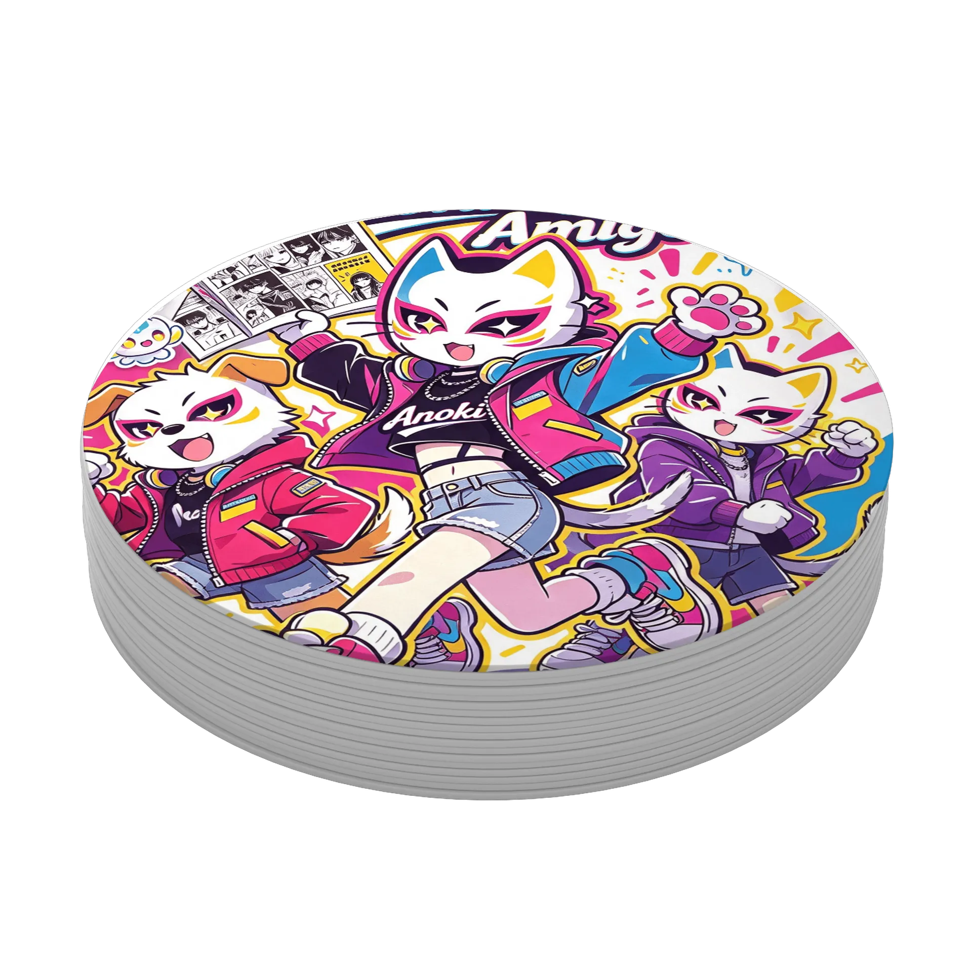 Porta-copo Gatos Estilo Anime Colorido MDF de anoki — imagem 3 de 3