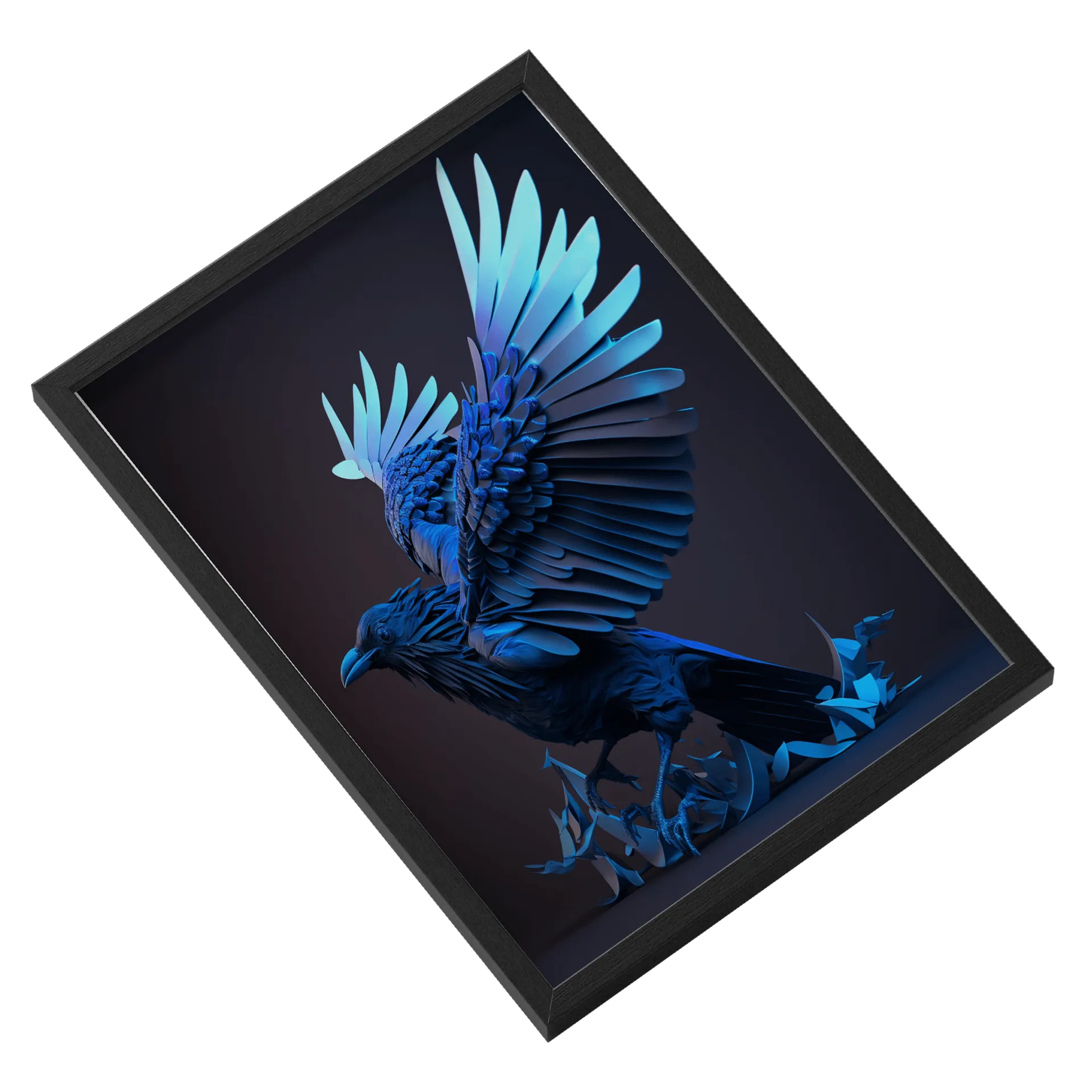 Quadro Corvo Azul de Asas Abertas A3 com Vidro - Imagem 2