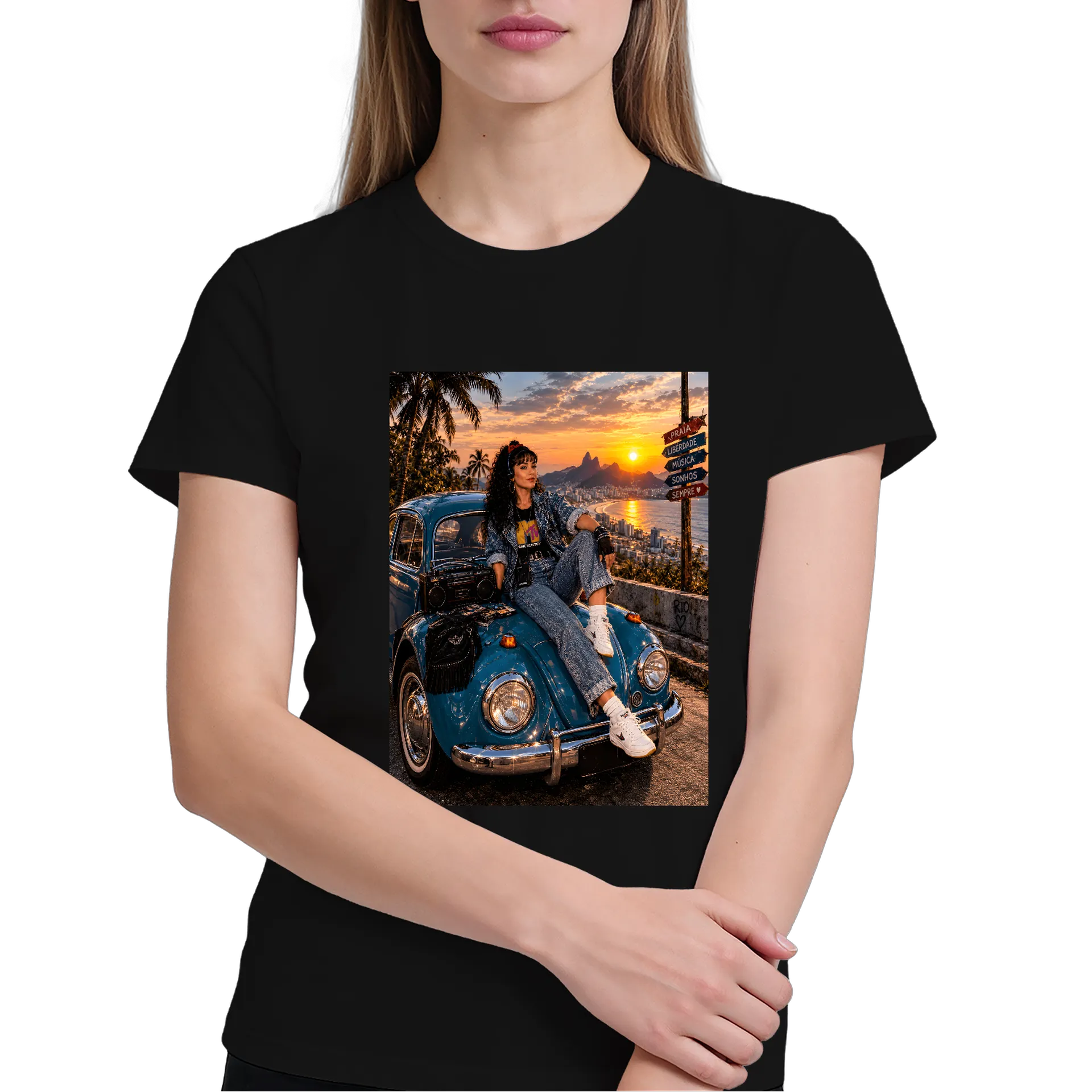 Camiseta Estampa Carro Vintage Jeans 100% Algodão - Imagem 3
