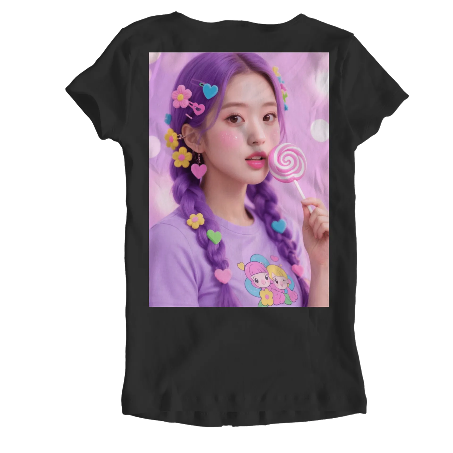 Camiseta Babylook Ilustração Fofa de Meninas e Pirulito - Imagem 2