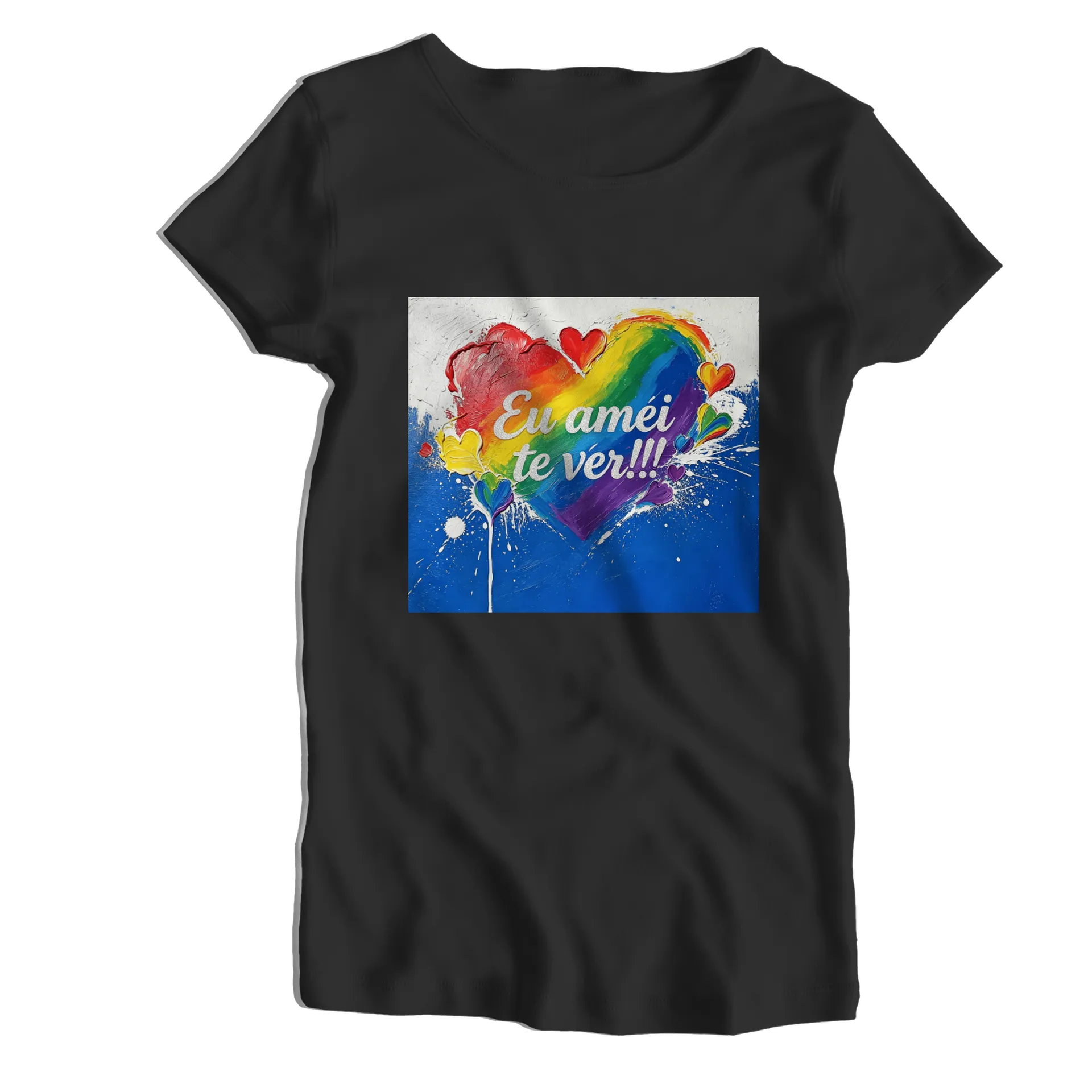 Camiseta Babylook Estampa Coração Arco-íris com Letra Eu - Imagem 1