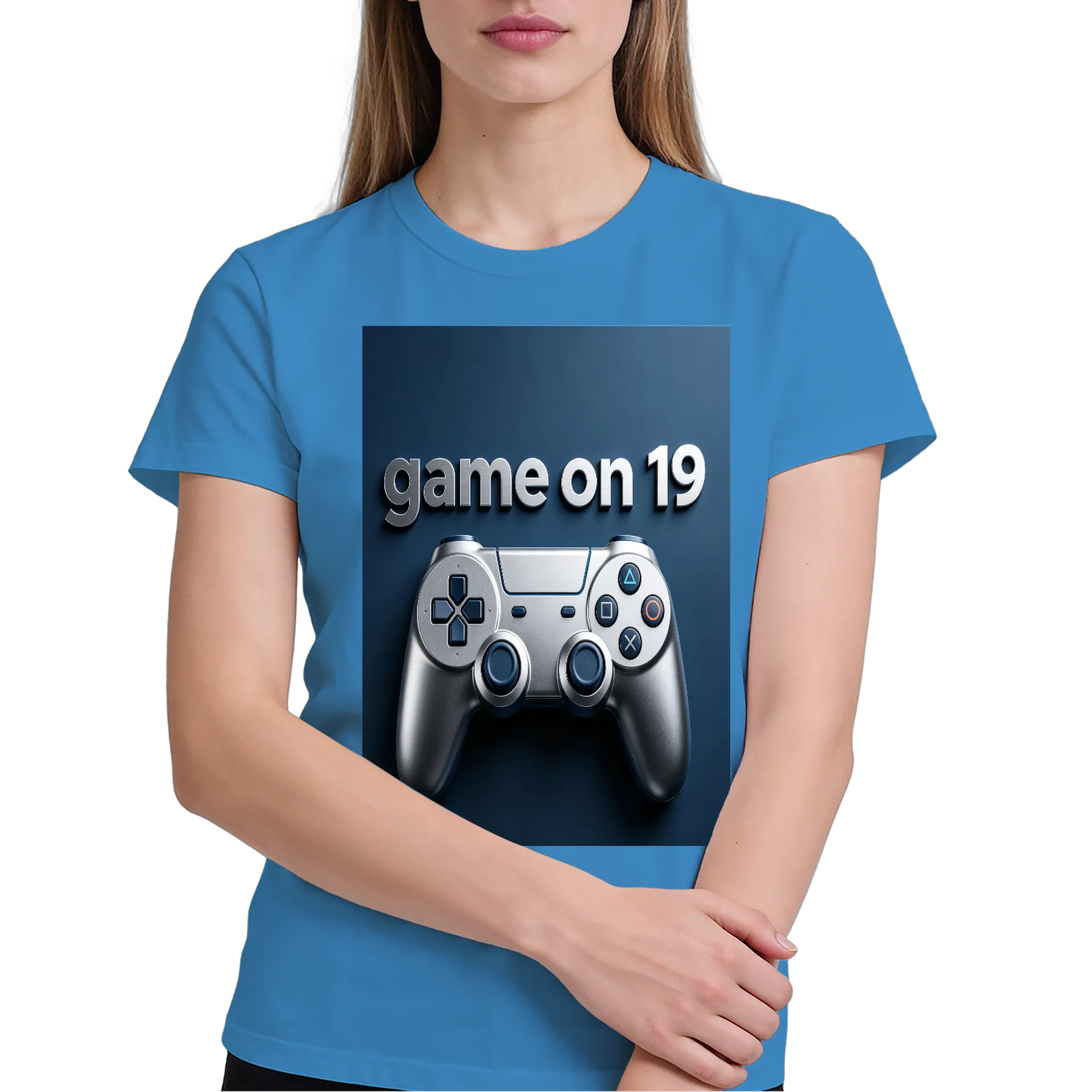Camiseta Game On 19 Unissex 100% Algodão Azul - Imagem 4