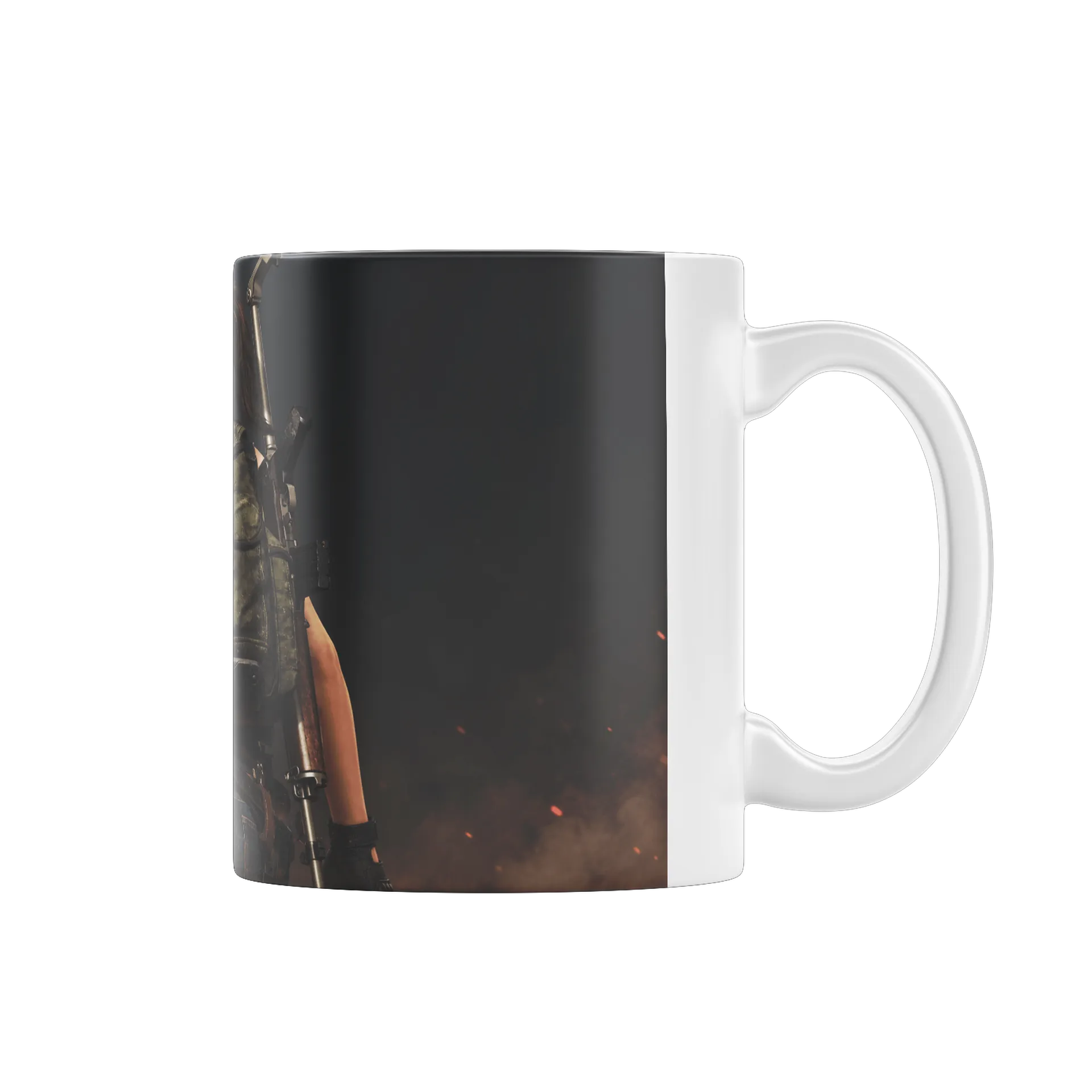 Caneca Porcelana Ilustração Realista Mulher Armada 325ml - Imagem 1