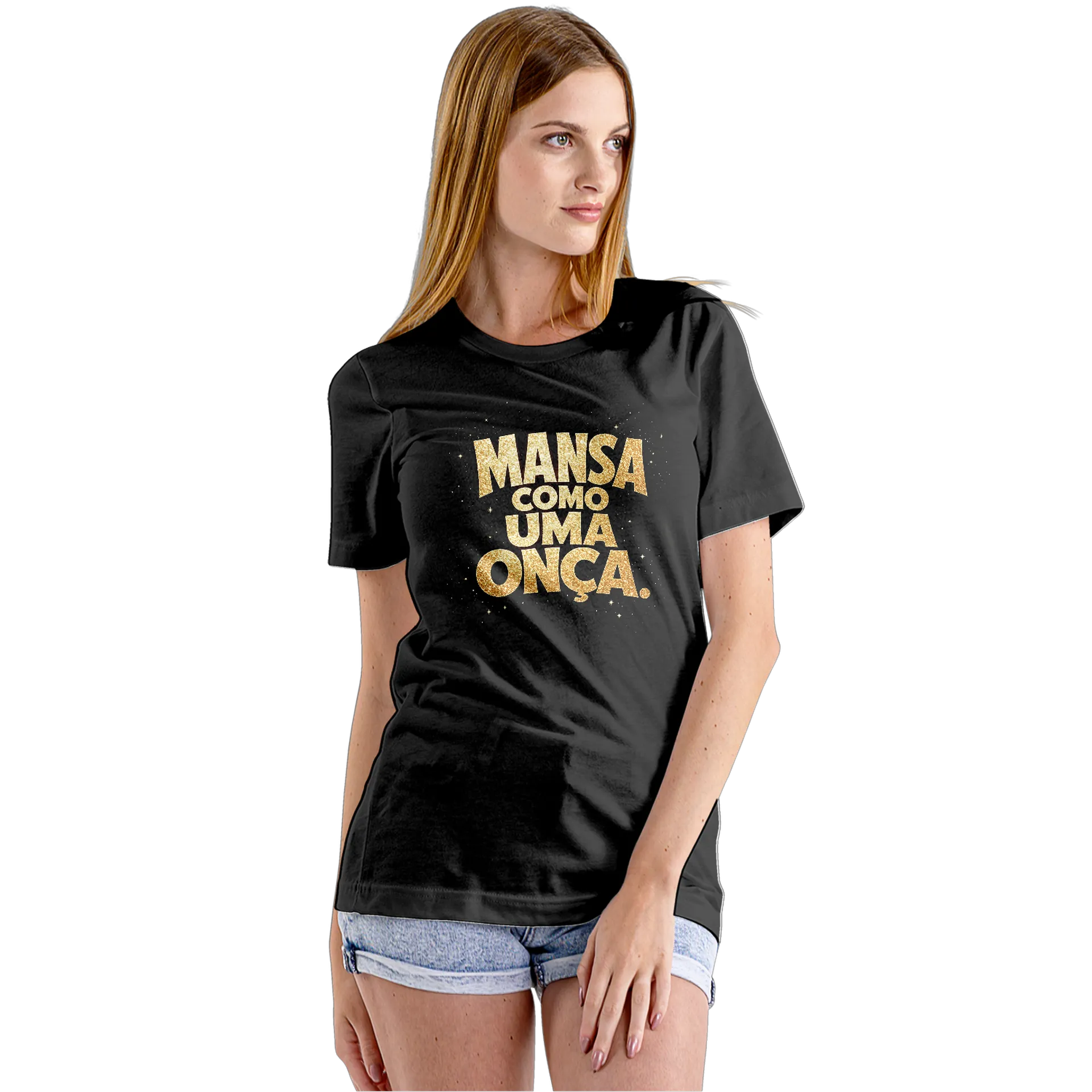 Camiseta Babylook Estampa Mensa Coma Música Ouro Glitter - Imagem 5