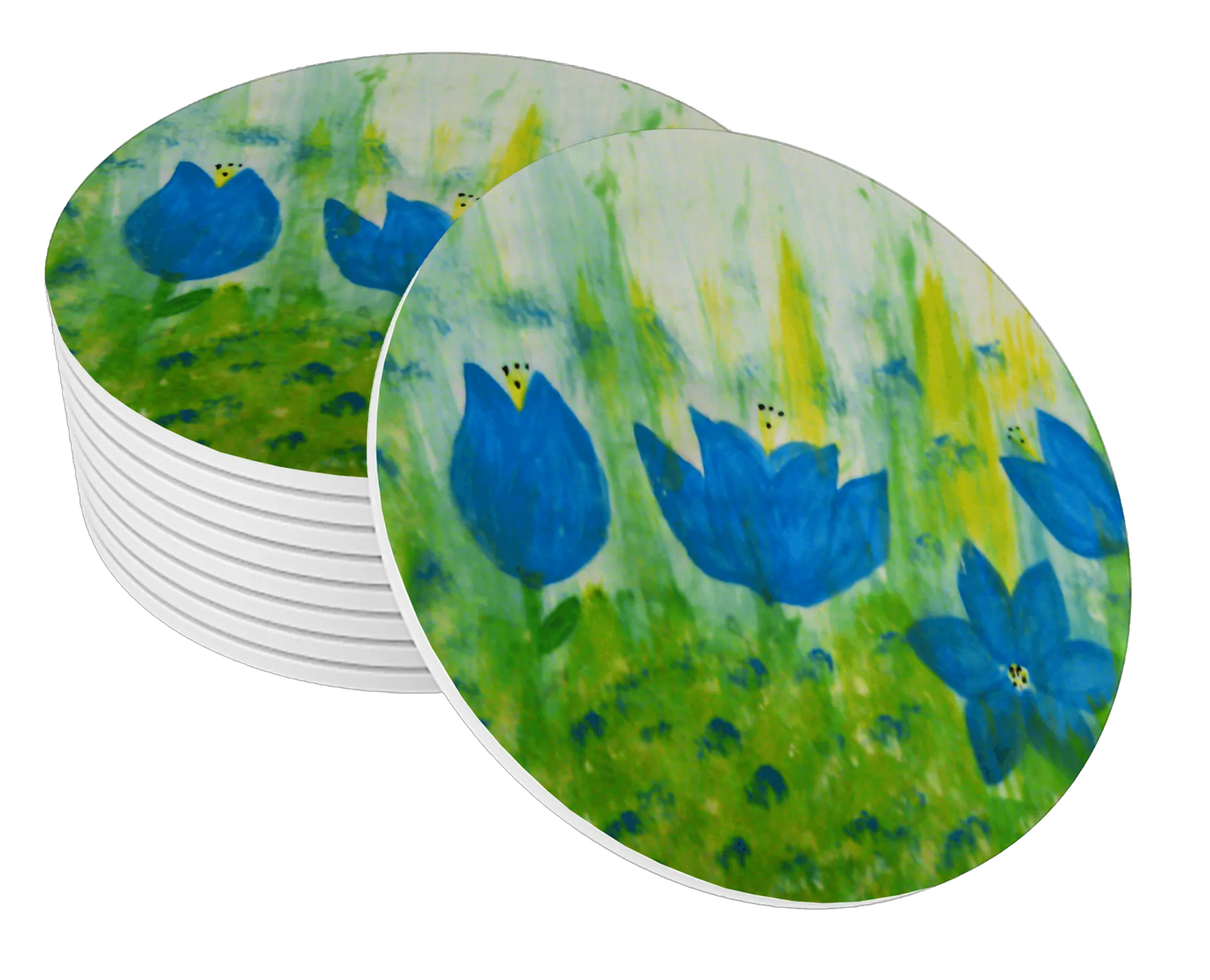 Porta-copo Flores Azuis Estilo Pintura MDF - Imagem 1