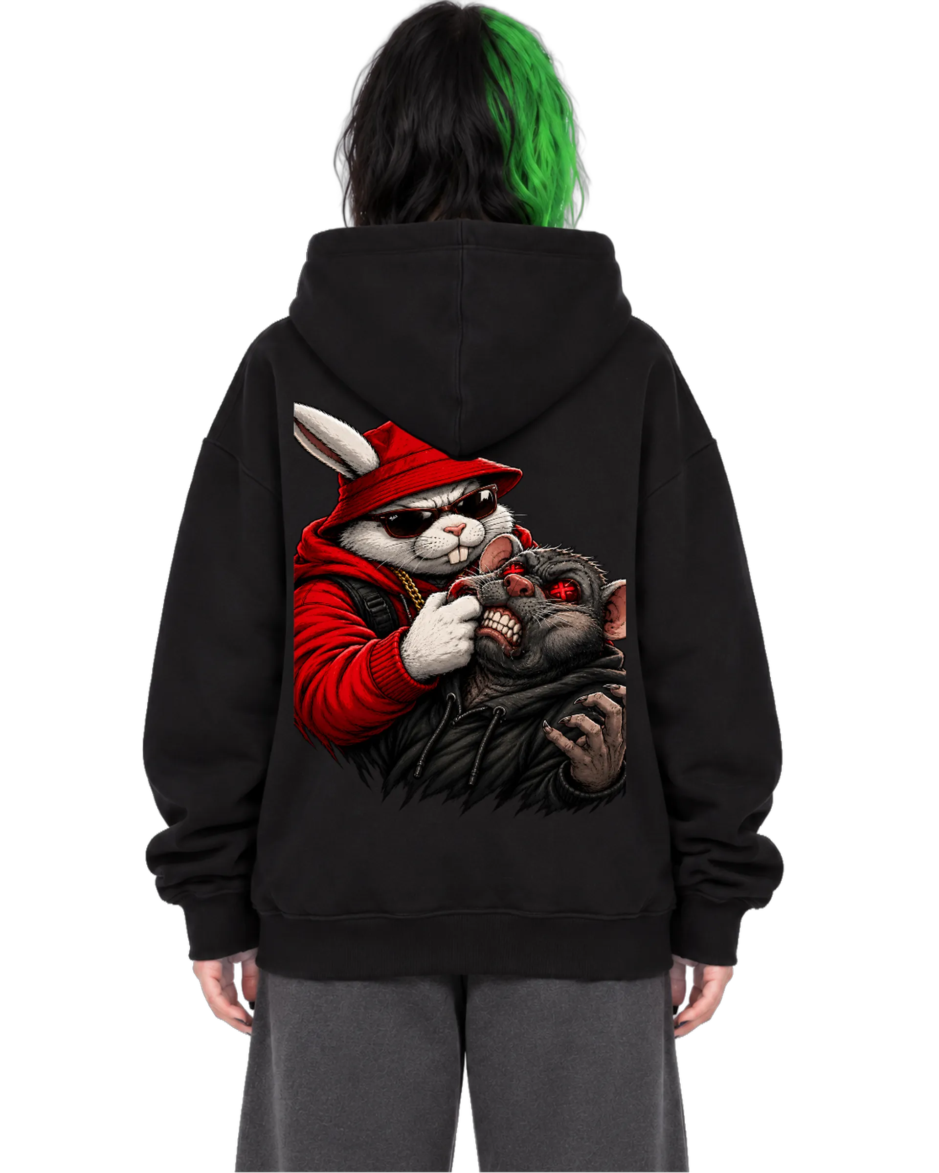 Blusa Moletom Coelho vs Rato Cartoon Vermelho e Preto de SmYGoll — imagem 2 de 6