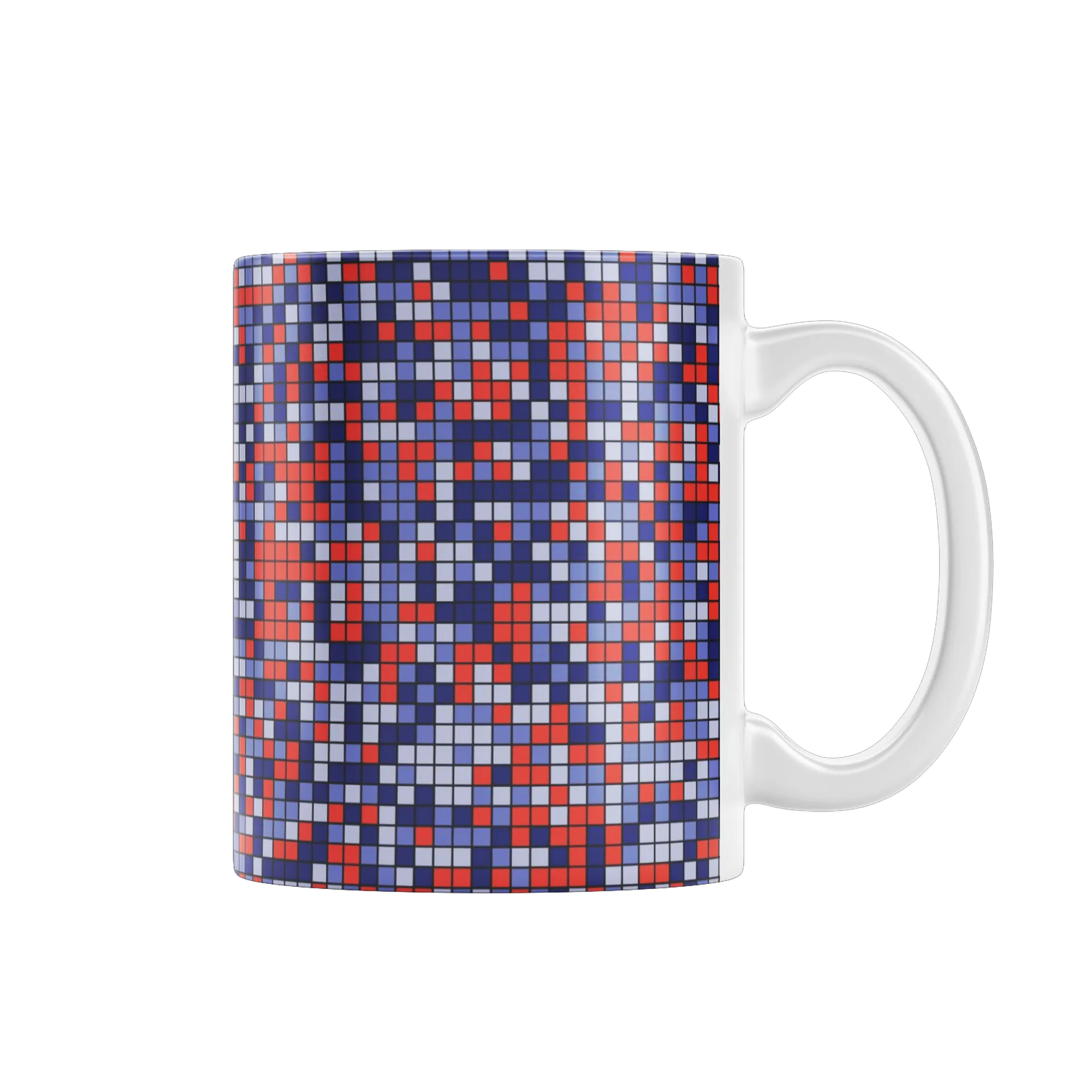 Caneca Porcelana Abstrata Ladrilho Vermelho Azul 325ml - Imagem 1