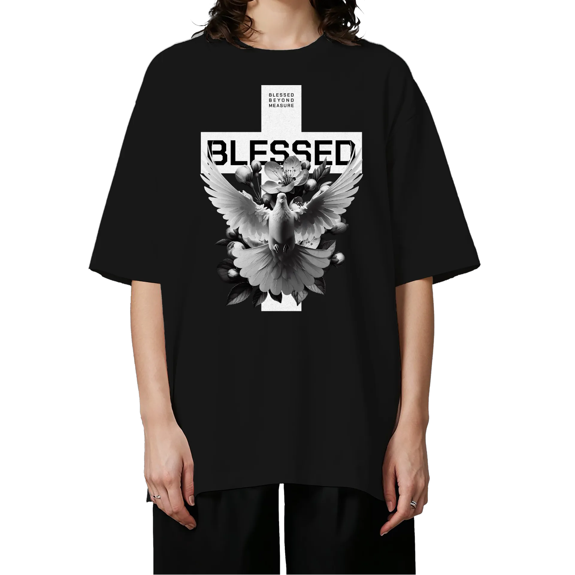 Camiseta Oversized Pássaro Branco Estampa Tipográfica Preto - Imagem 3