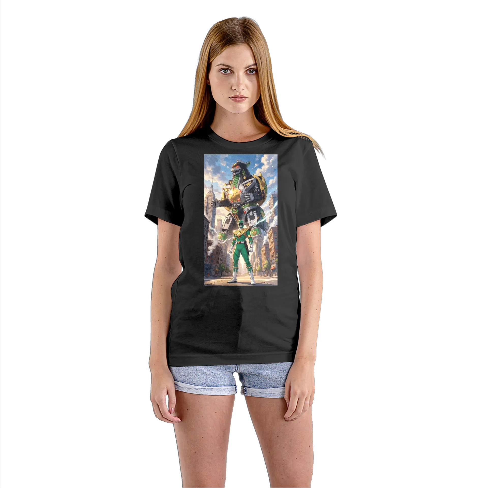 Camiseta Babylook Herói Verde e Robô Dinossauro 100% Algodão - Imagem 3