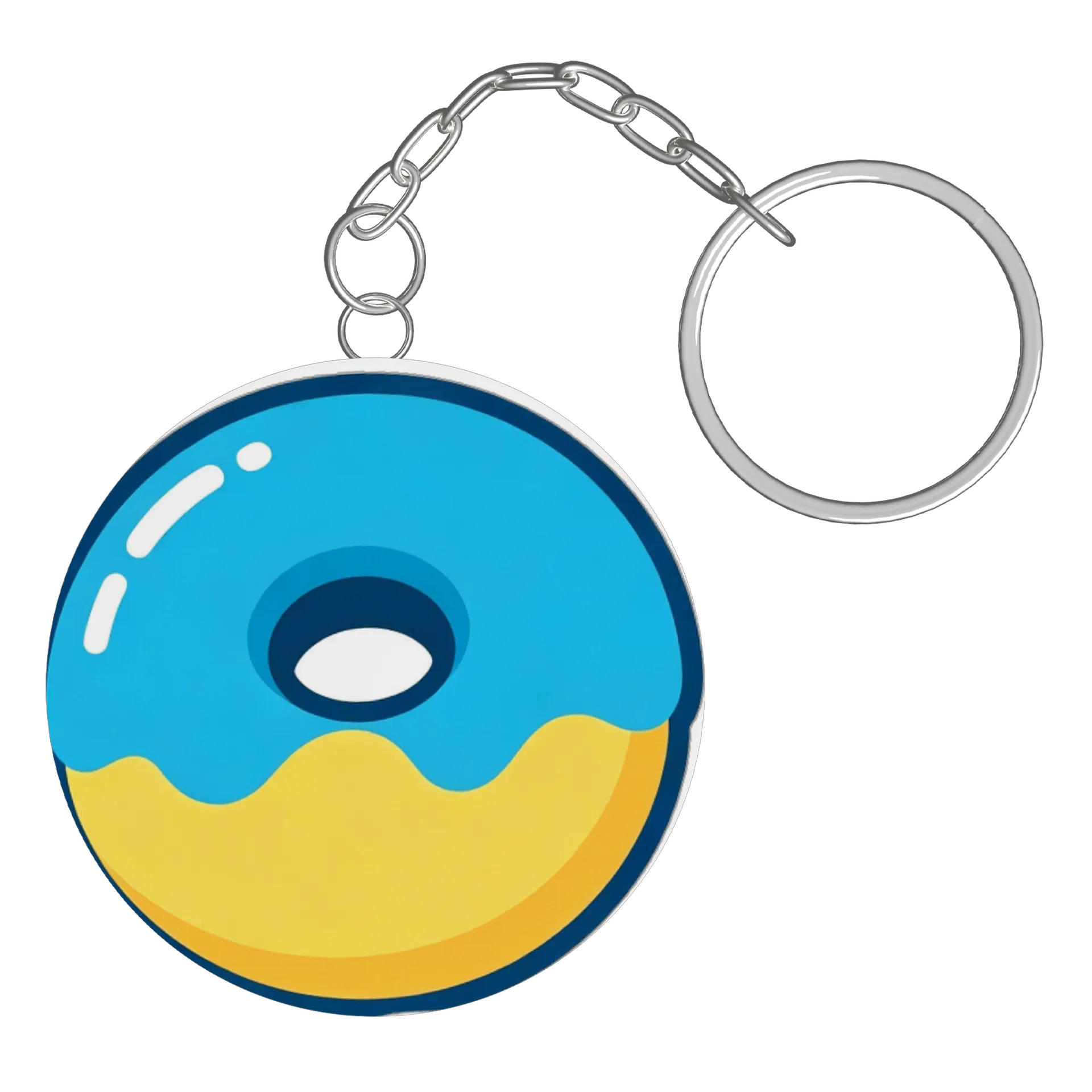 Chaveiro MDF Donut Azul e Amarelo 5x5cm - Imagem 3