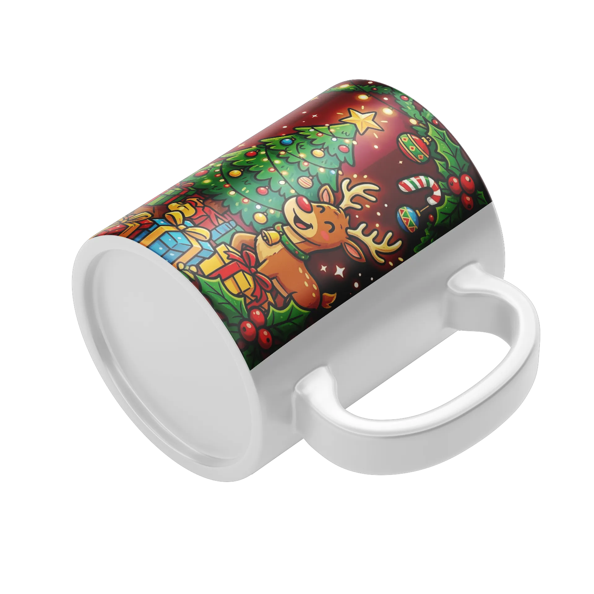 Caneca Papai Noel Árvore e Rena Natal Cartoon 325ml - Imagem 4