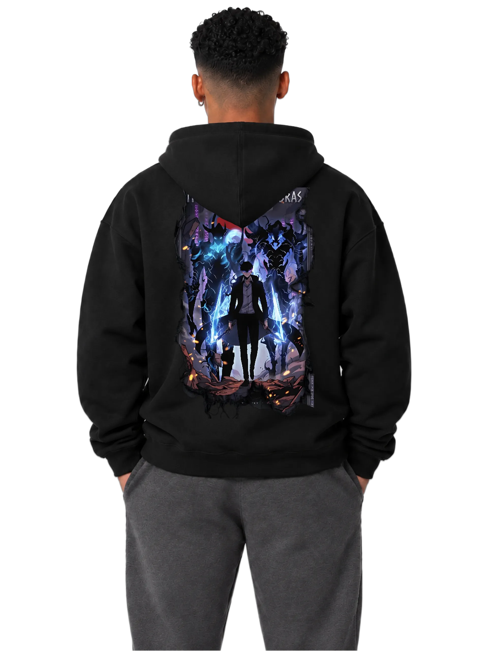 Blusa Moletom Canguru Solo Leveling Monarca das Sombras Azul - Imagem 4