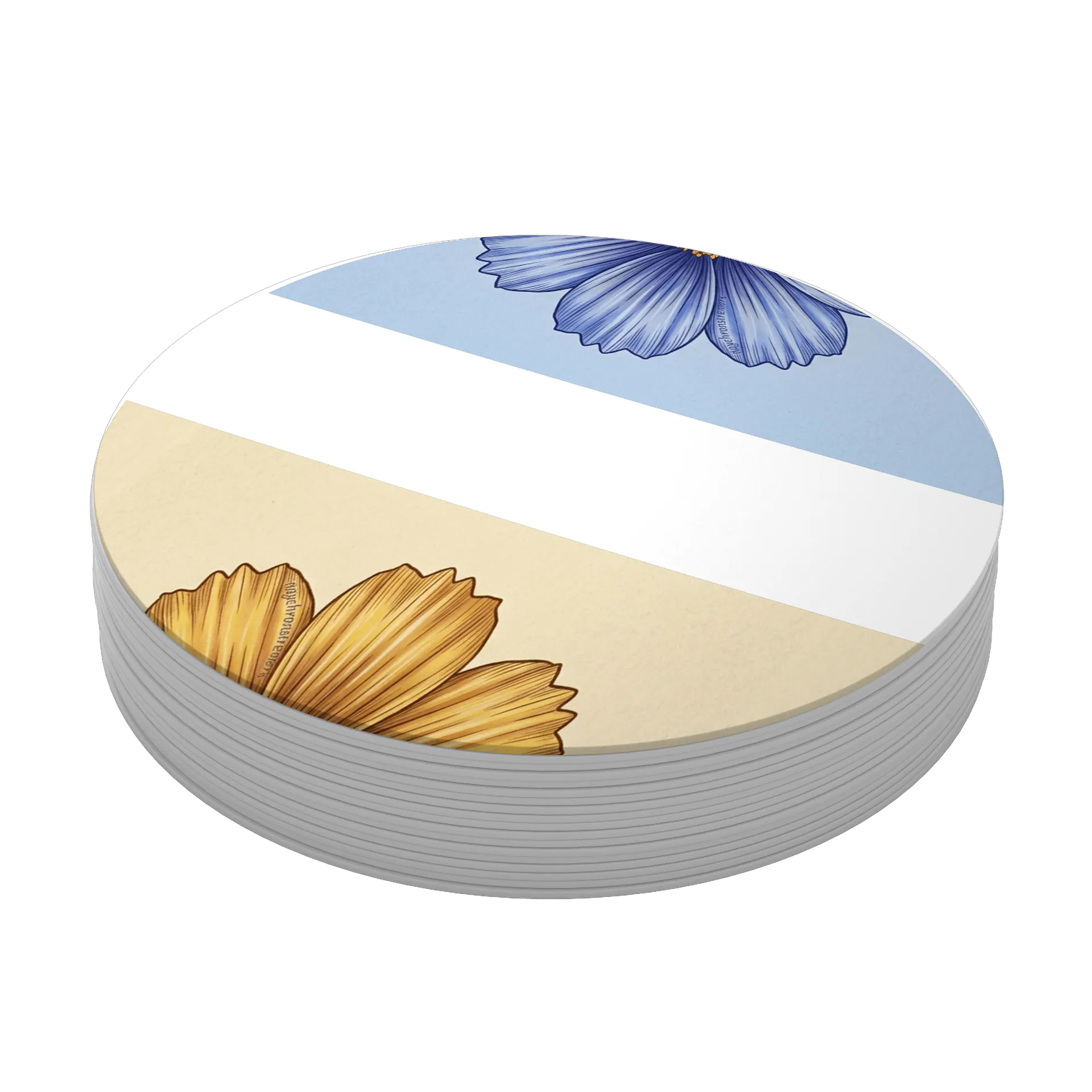 Porta-copo Flores Ilustradas Azul e Amarelo MDF - Imagem 3