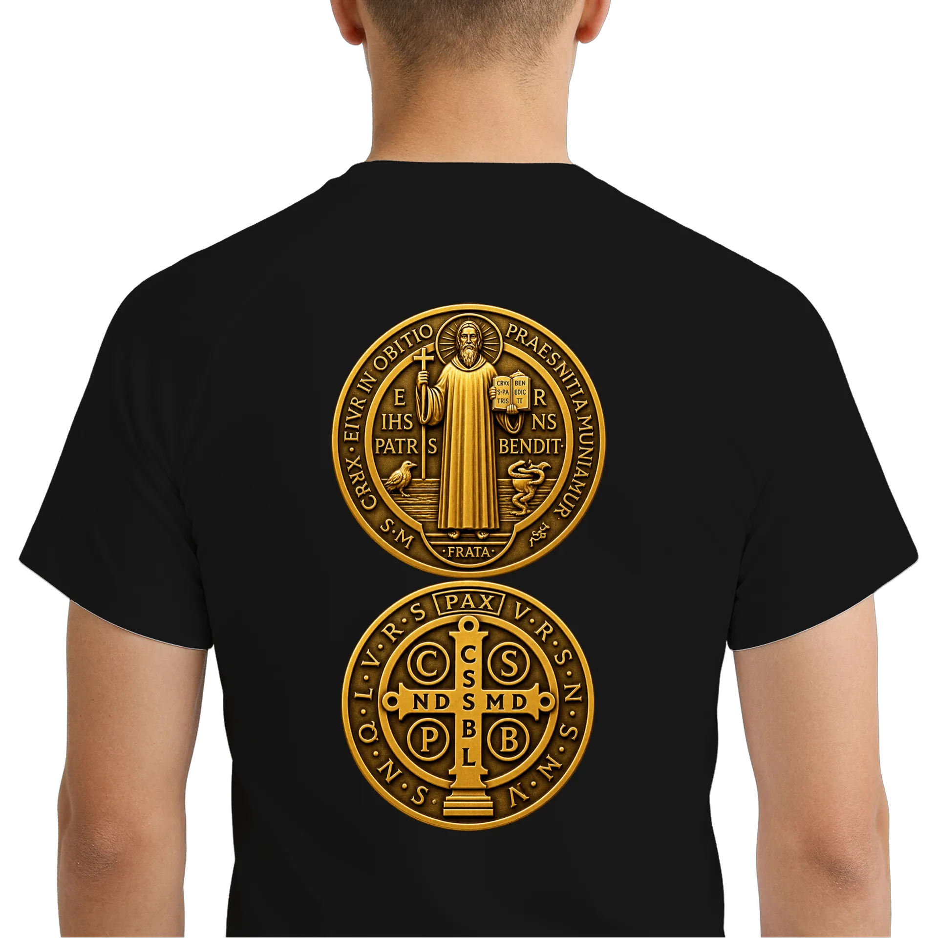 Camiseta Dry Fit Medalha de São Bento Dourada Monocromática - Imagem 6