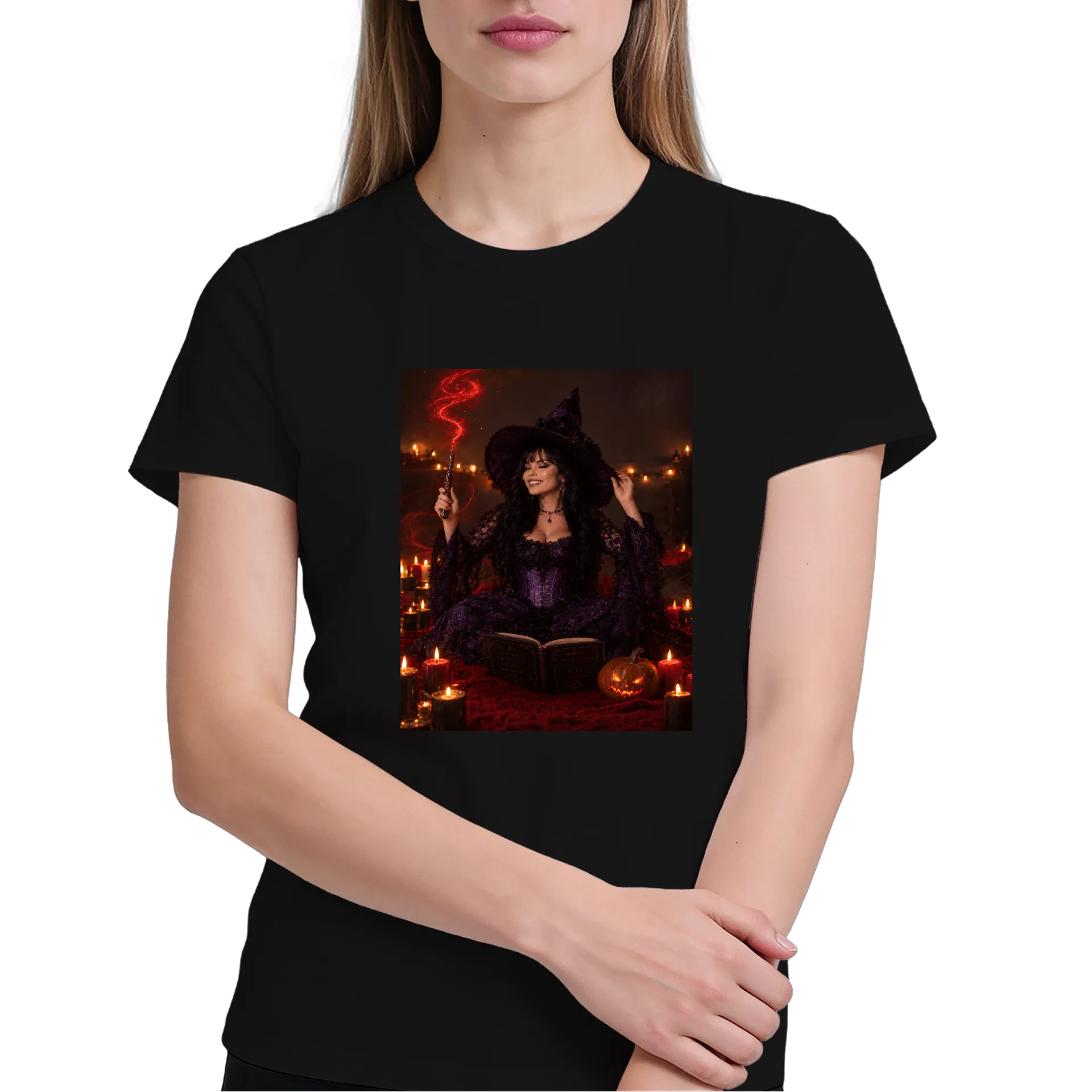 Camiseta Bruxa com Chapéu e Abóbora 100% Algodão - Imagem 3