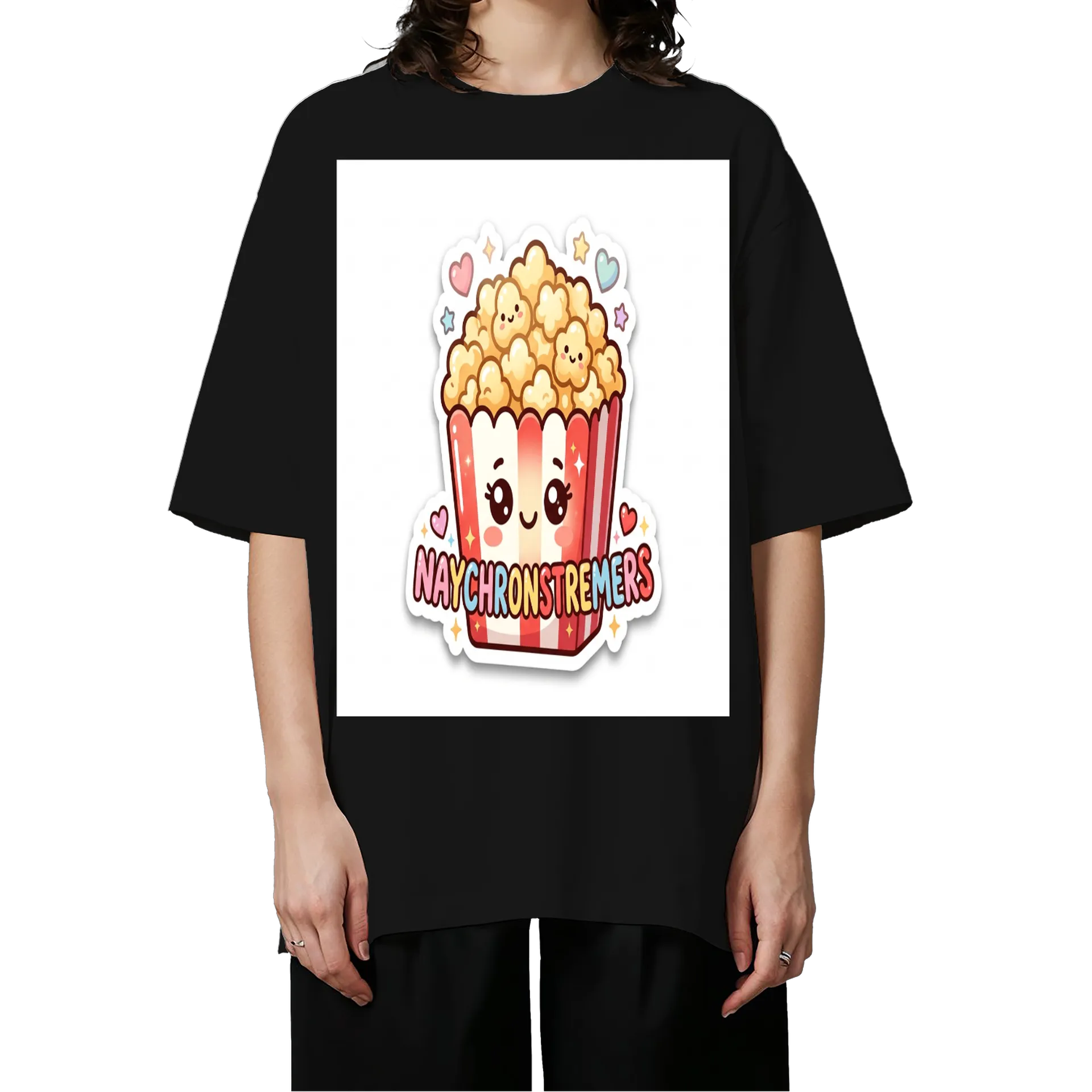 Camiseta Oversized Pipoca Kawaii Naychronstreamers Estampada - Imagem 3