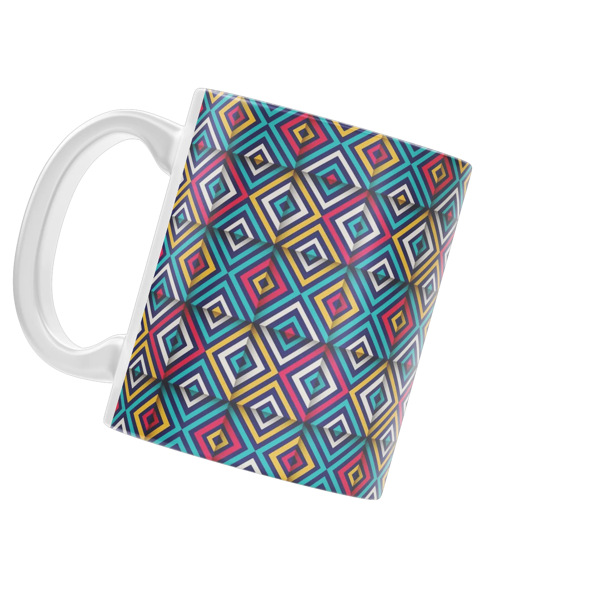 Caneca Porcelana Estampa Geométrica Cores Brancas Amarelas - Imagem 3