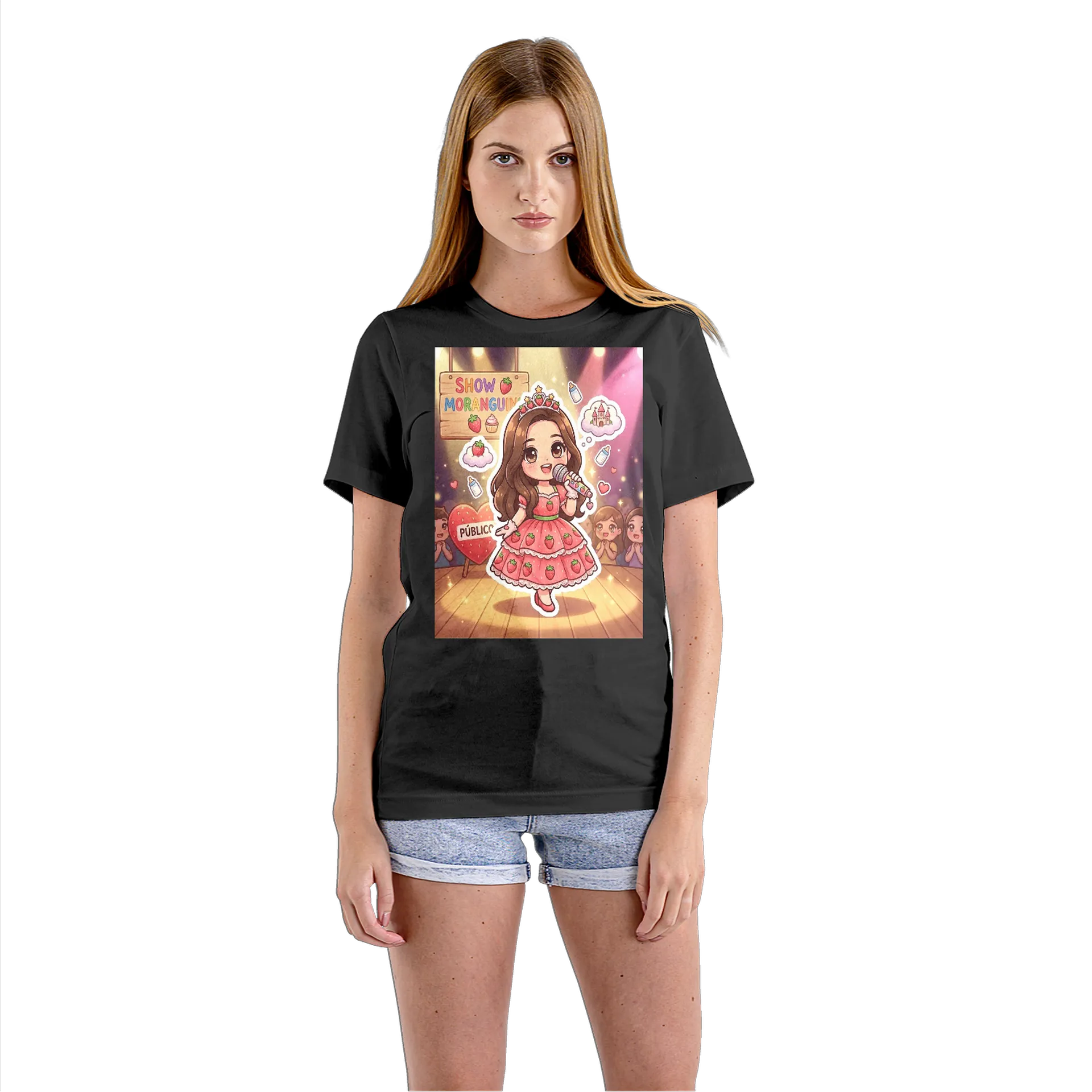 Camiseta Babylook Show Moranguinho Cartoon 100% Algodão - Imagem 3