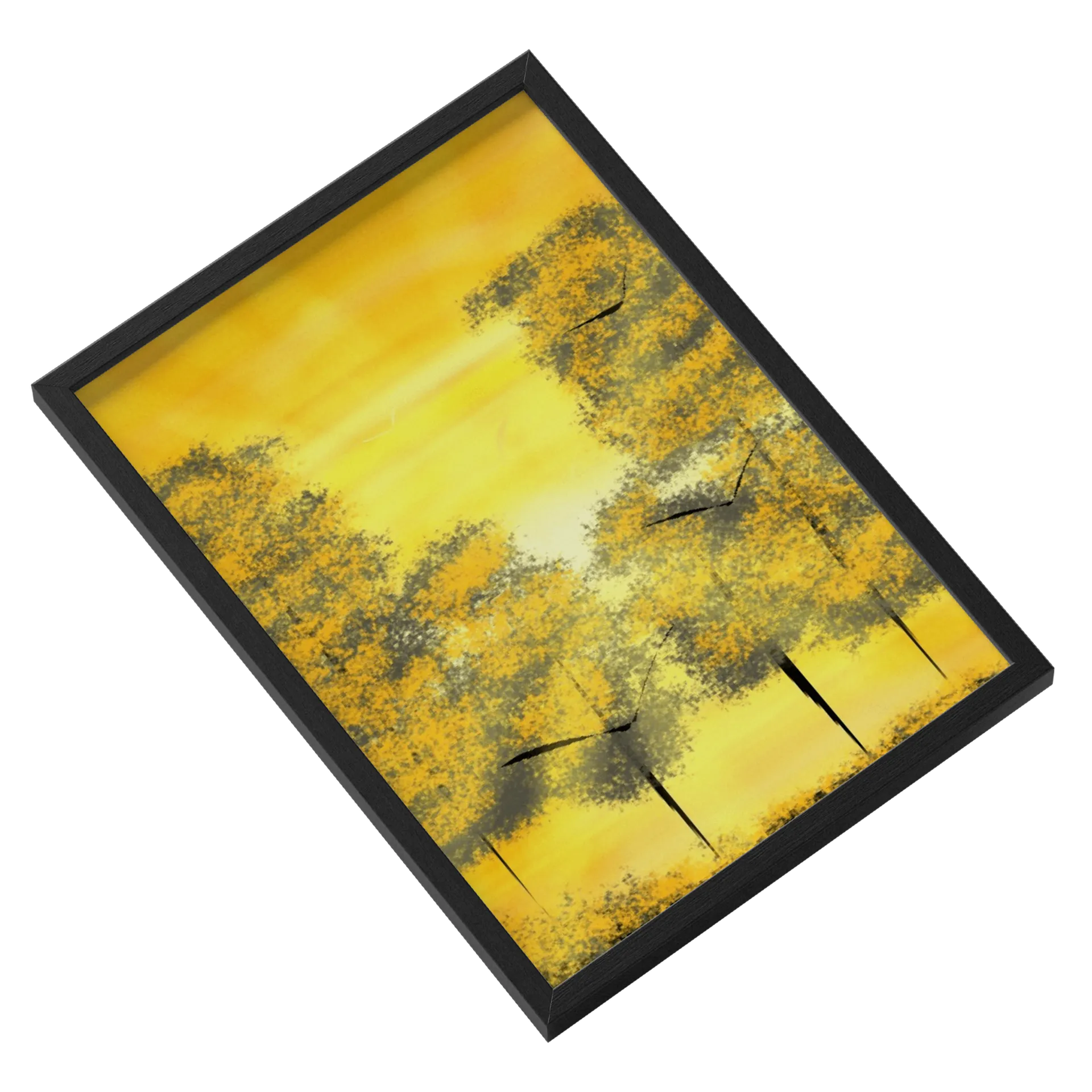 Quadro Paisagem Abstrata Amarela e Cinza A3 com Vidro - Imagem 2