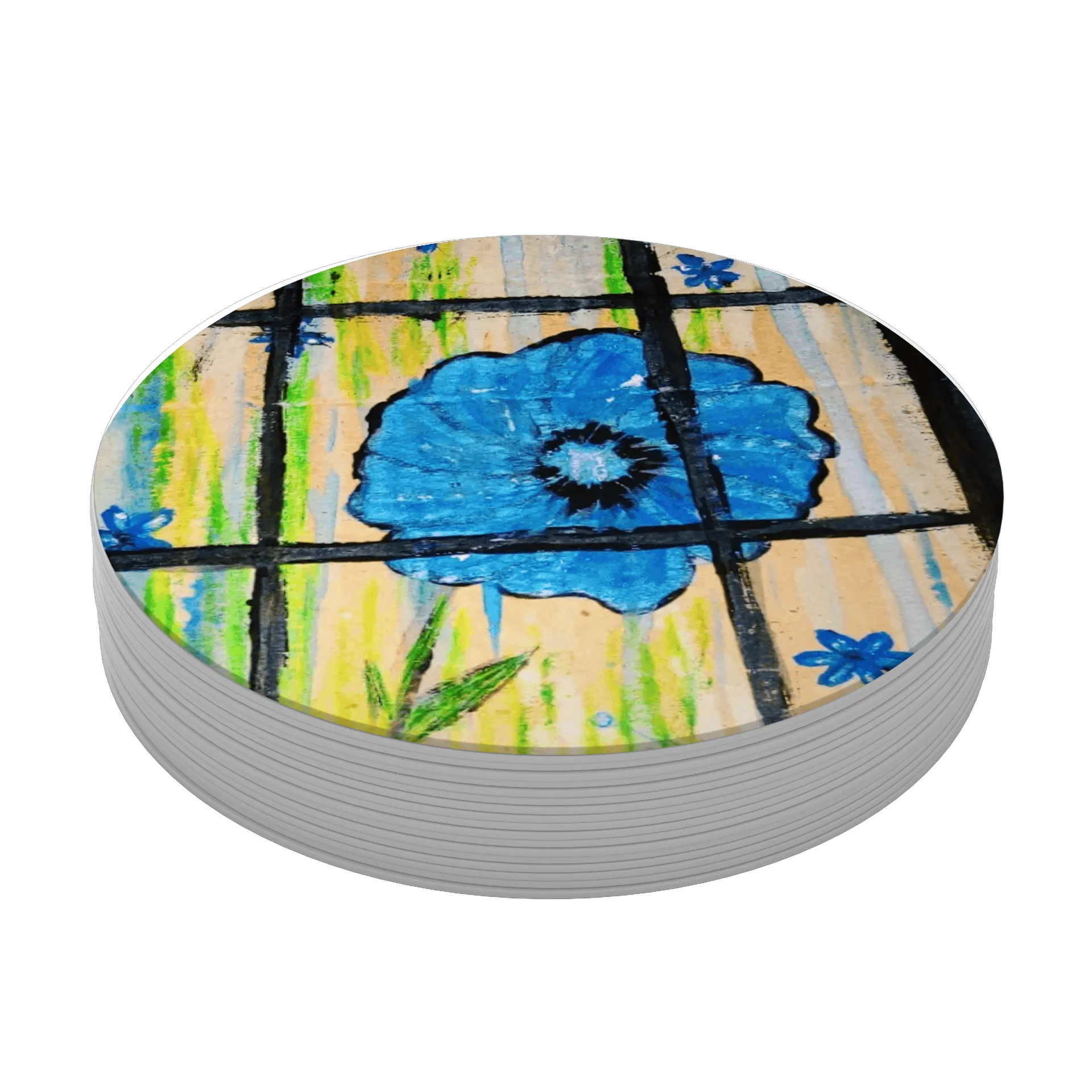 Porta-copo Flor Azul Pintura Colorida MDF - Imagem 3