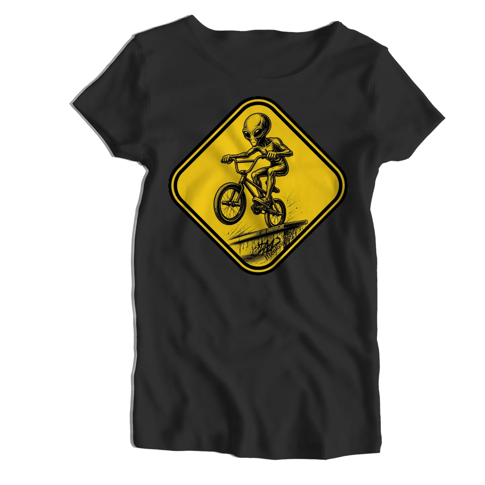 Camiseta Babylook Alienígena de Bicicleta Estilo Grunge - Imagem 1