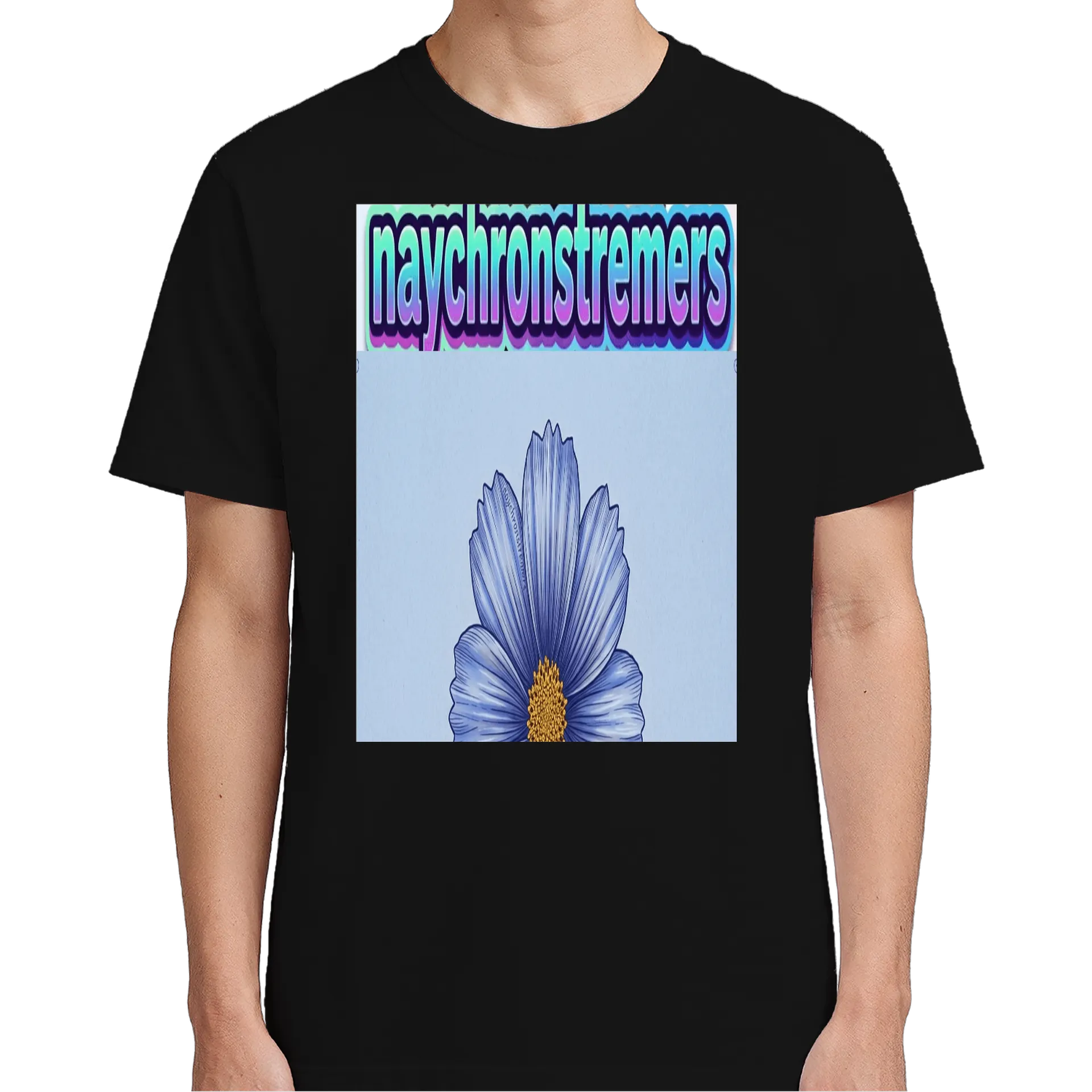 Camiseta Estampa Floral Azul Estilo Ilustrado 100% Algodão - Imagem 4