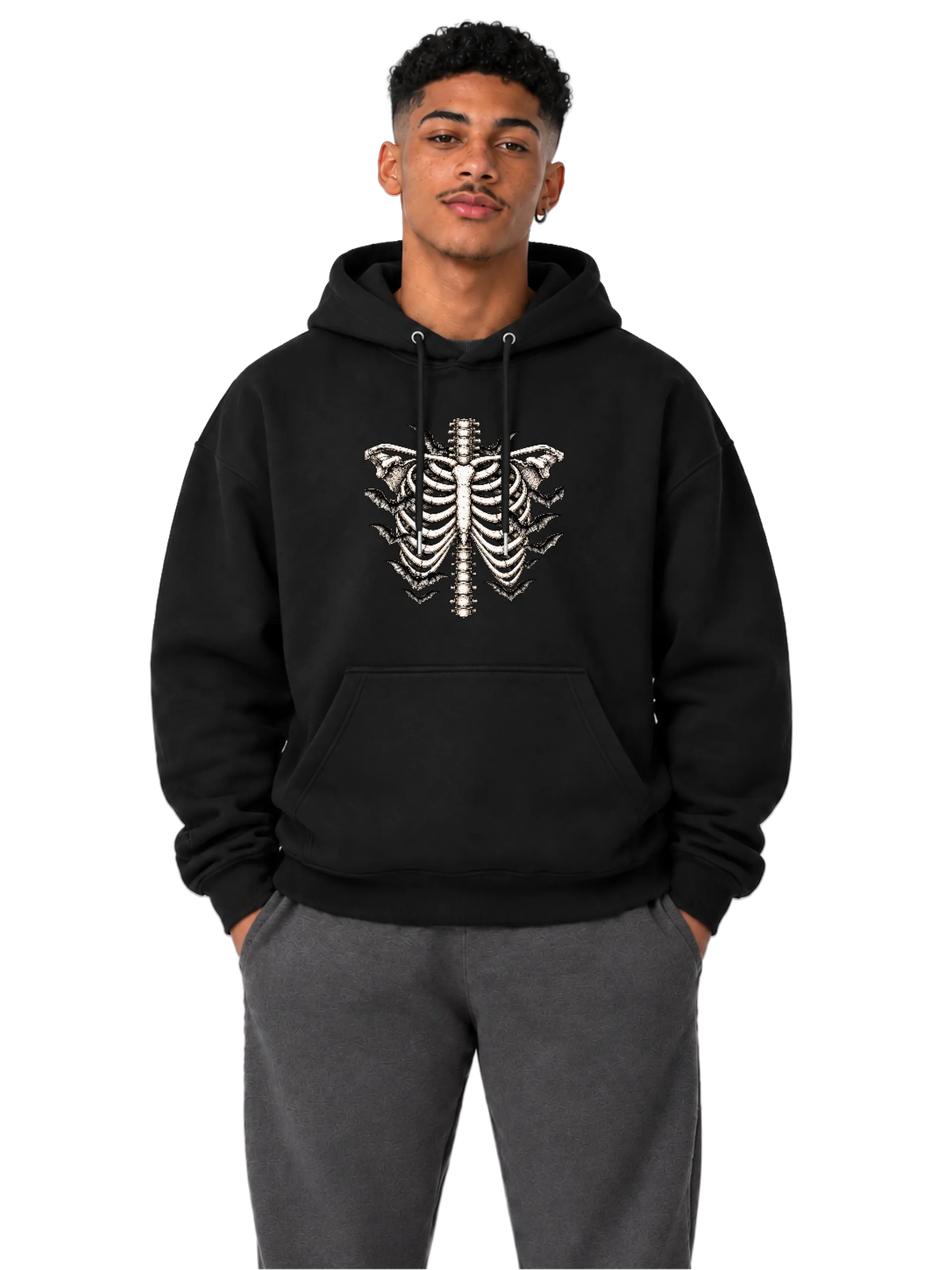 Blusa Moletom Canguru Costelas e Morcegos Monocromática - Imagem 2