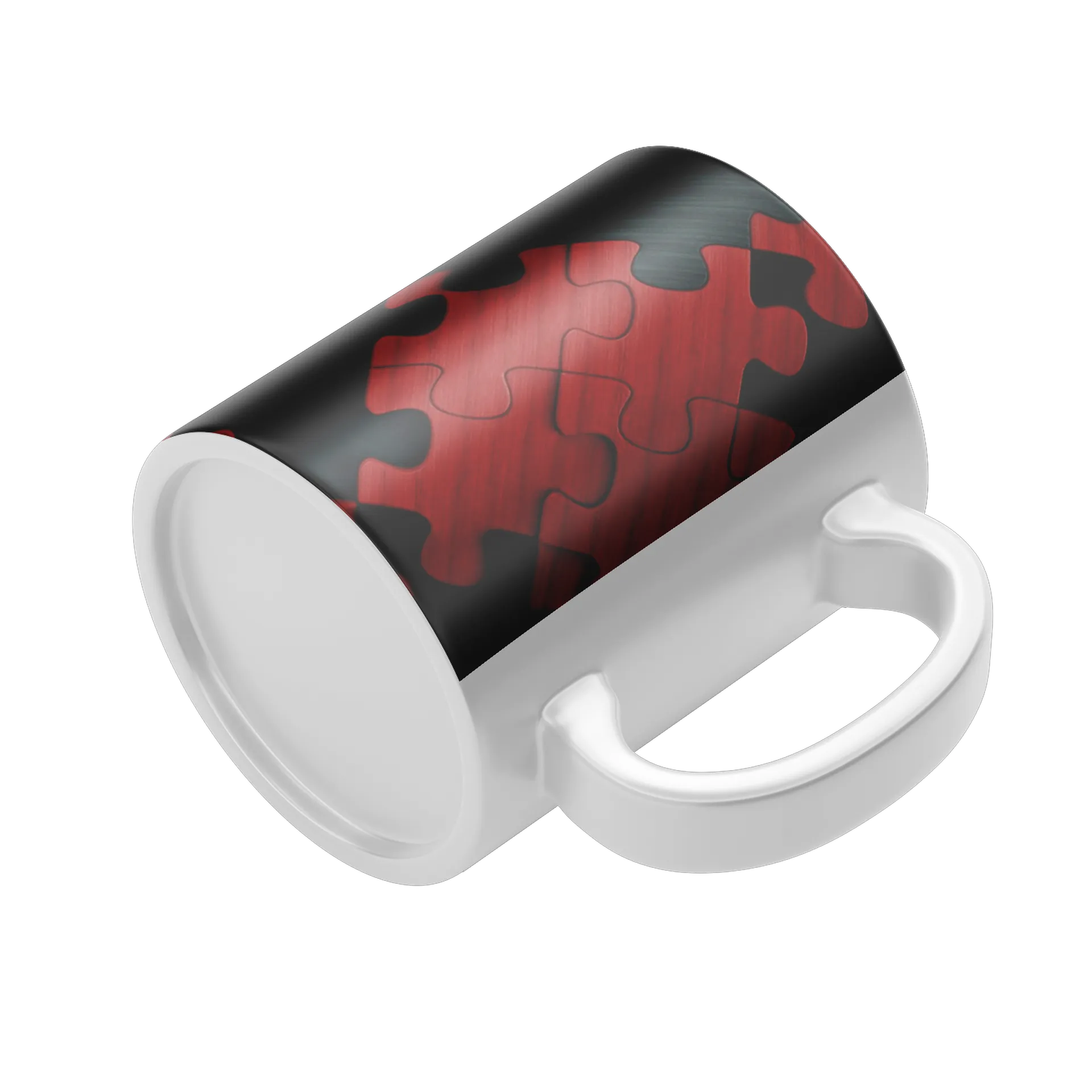 Caneca Porcelana Estampa Quebra-cabeça Vermelho Preto 325ml - Imagem 4