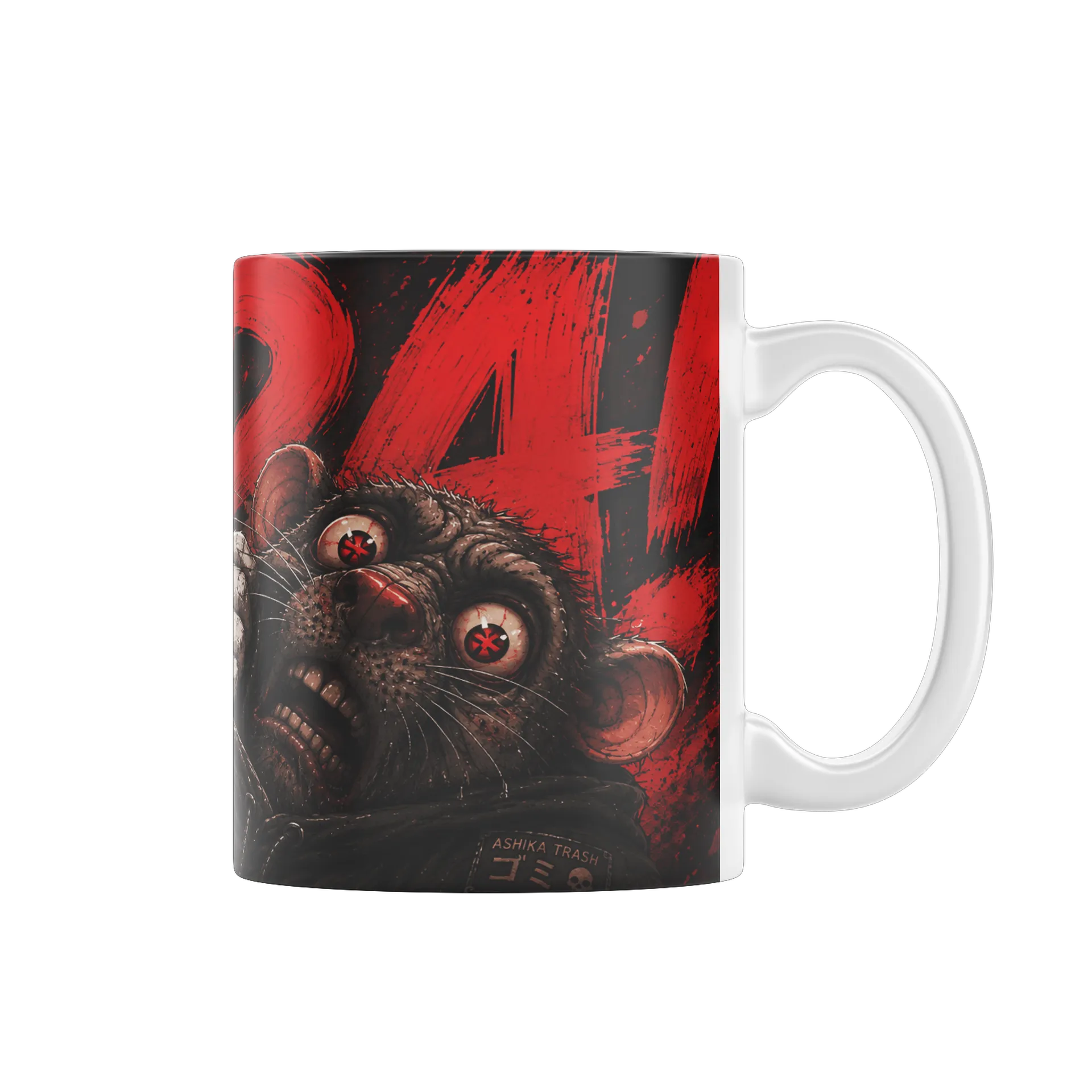 Caneca Coelho e Rato Estilo Grunge Vermelha 325ml de SmYGoll — imagem 1 de 4