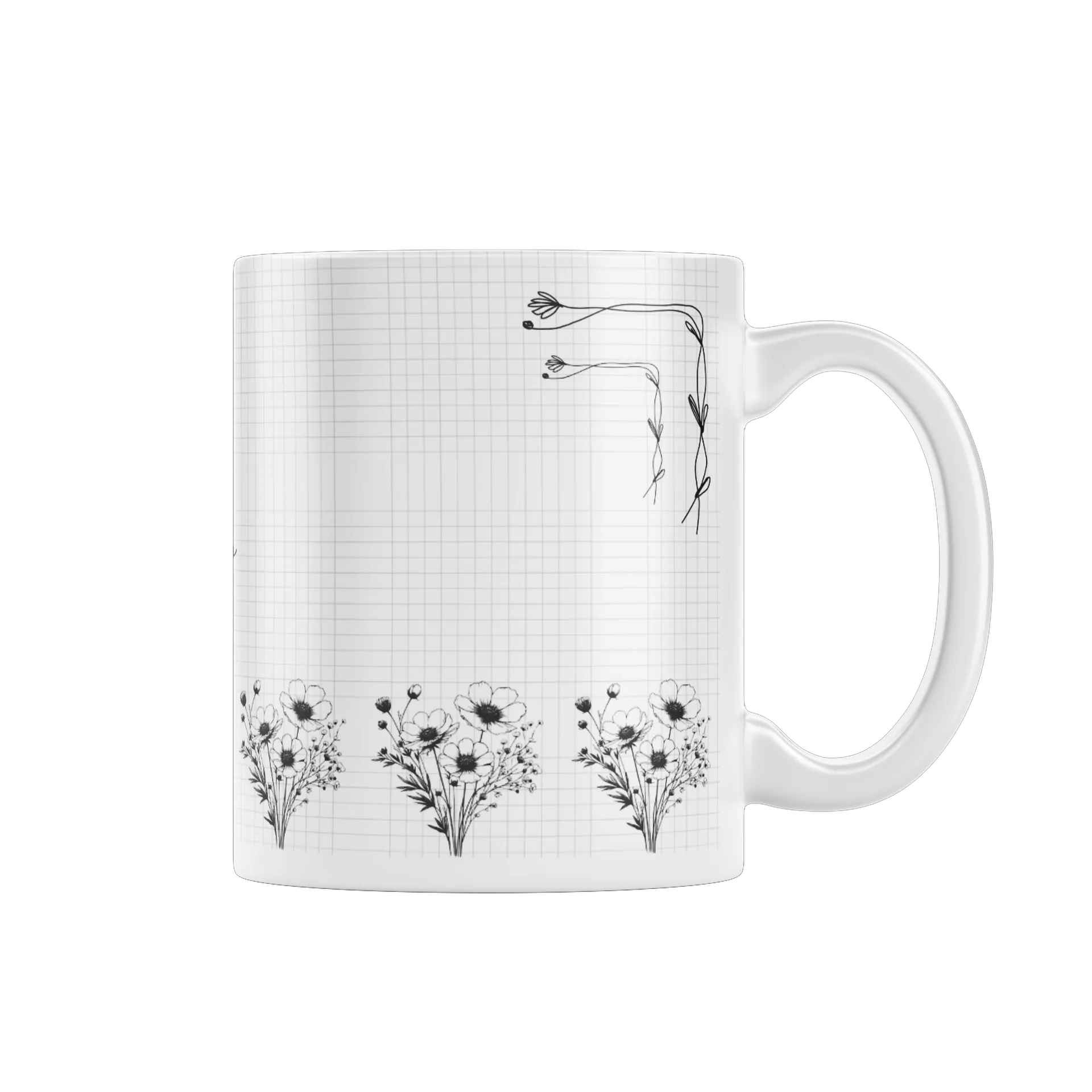 Caneca Porcelana Gratidão Flores em Preto e Branco de Infinity History — imagem 1 de 4
