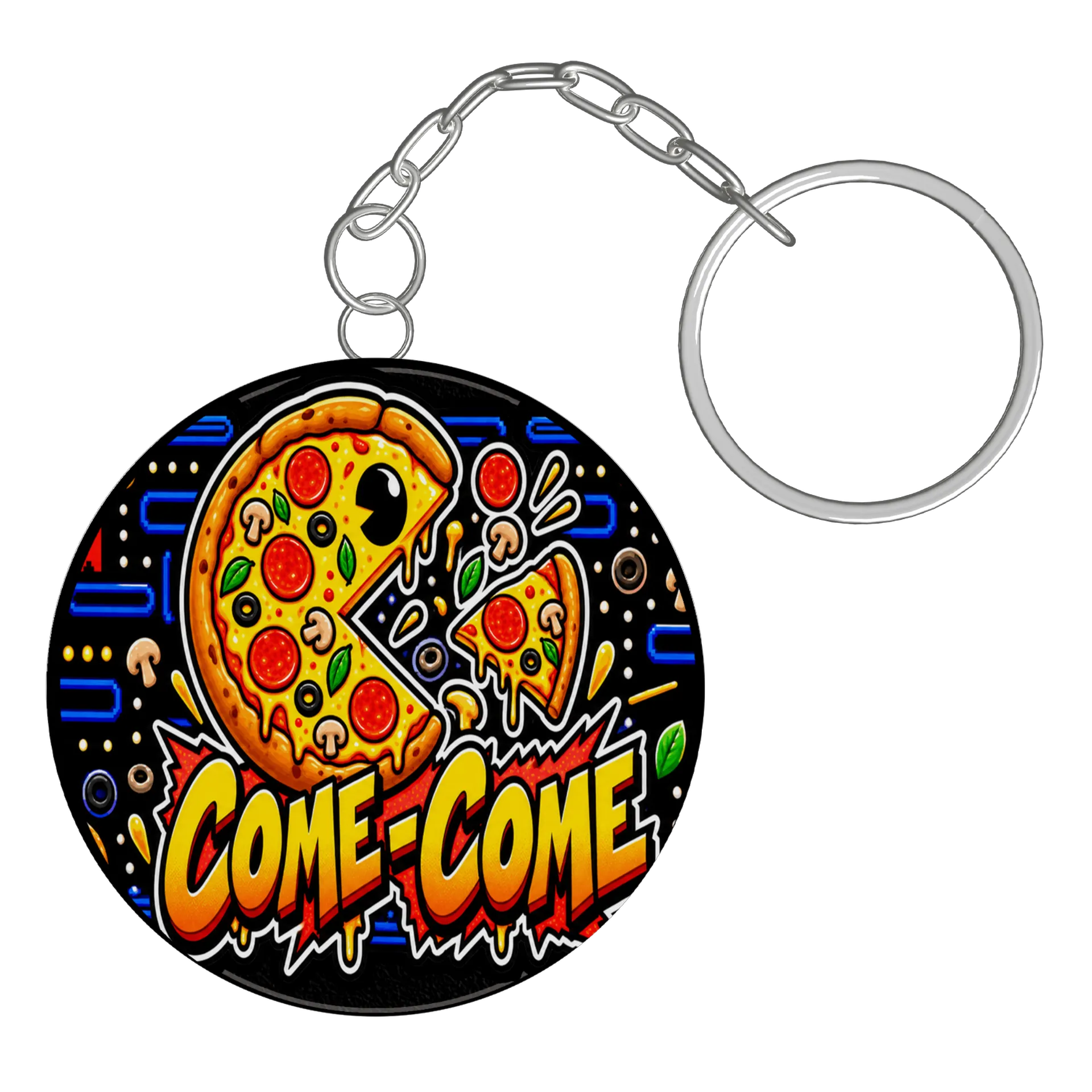 Chaveiro MDF Pizza COME-COME Estampa Tipográfica Come Come de PRISMA GAMER — imagem 2 de 3