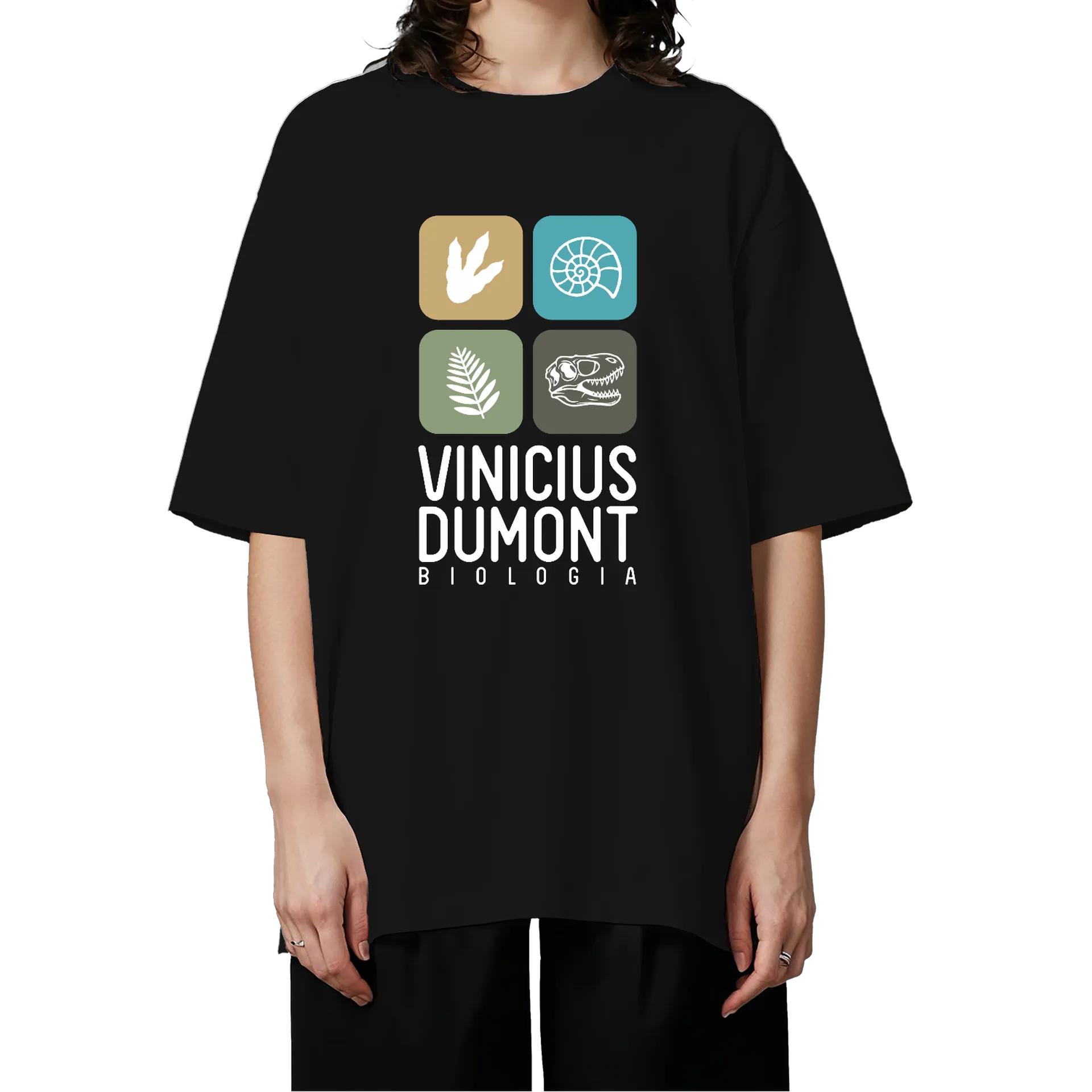 Camiseta Oversized Estampa Biologia 100% Algodão Preto - Imagem 3