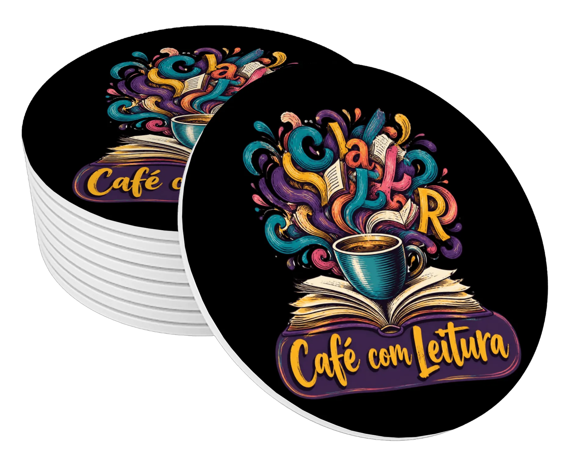 Porta-copos personalizado Café com Leitura de Henrique Freitas — imagem 1 de 3