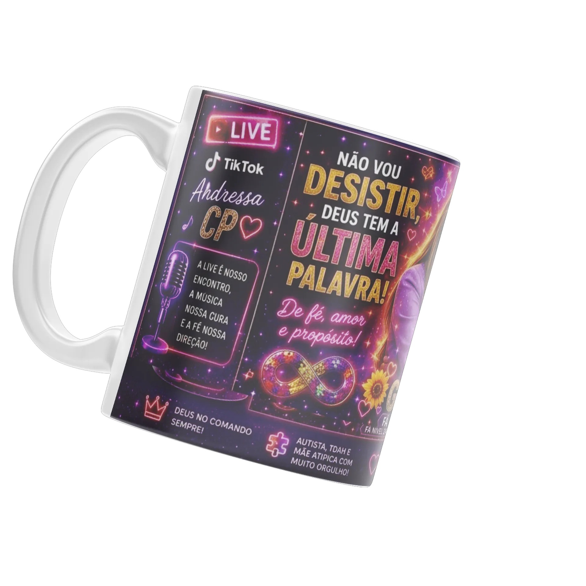 Caneca Porcelana Desistir Não Vou Palavra Girassol 325ml - Imagem 4