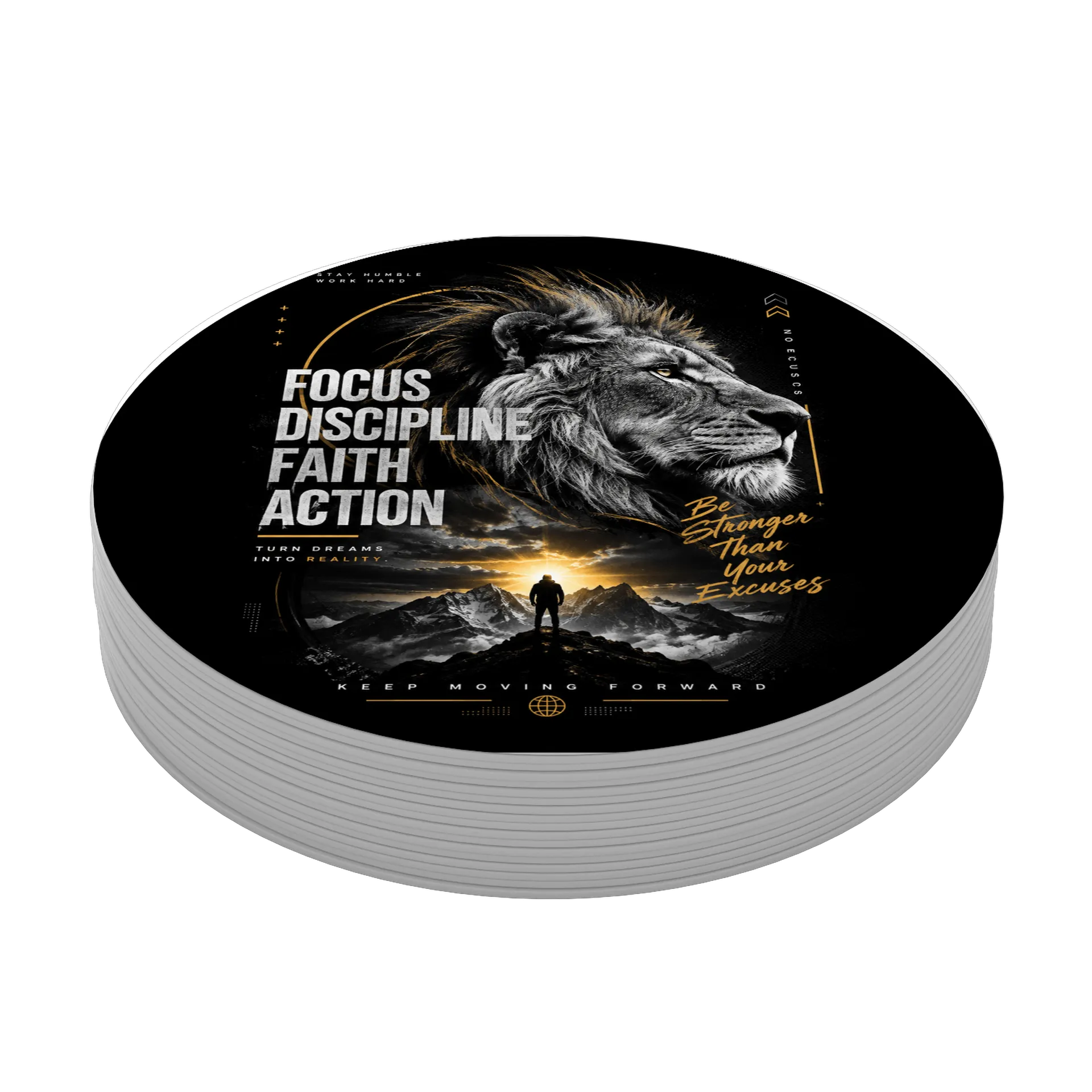 Porta-copo MDF Focus Discipline Faith Action Arte Lion - Imagem 4