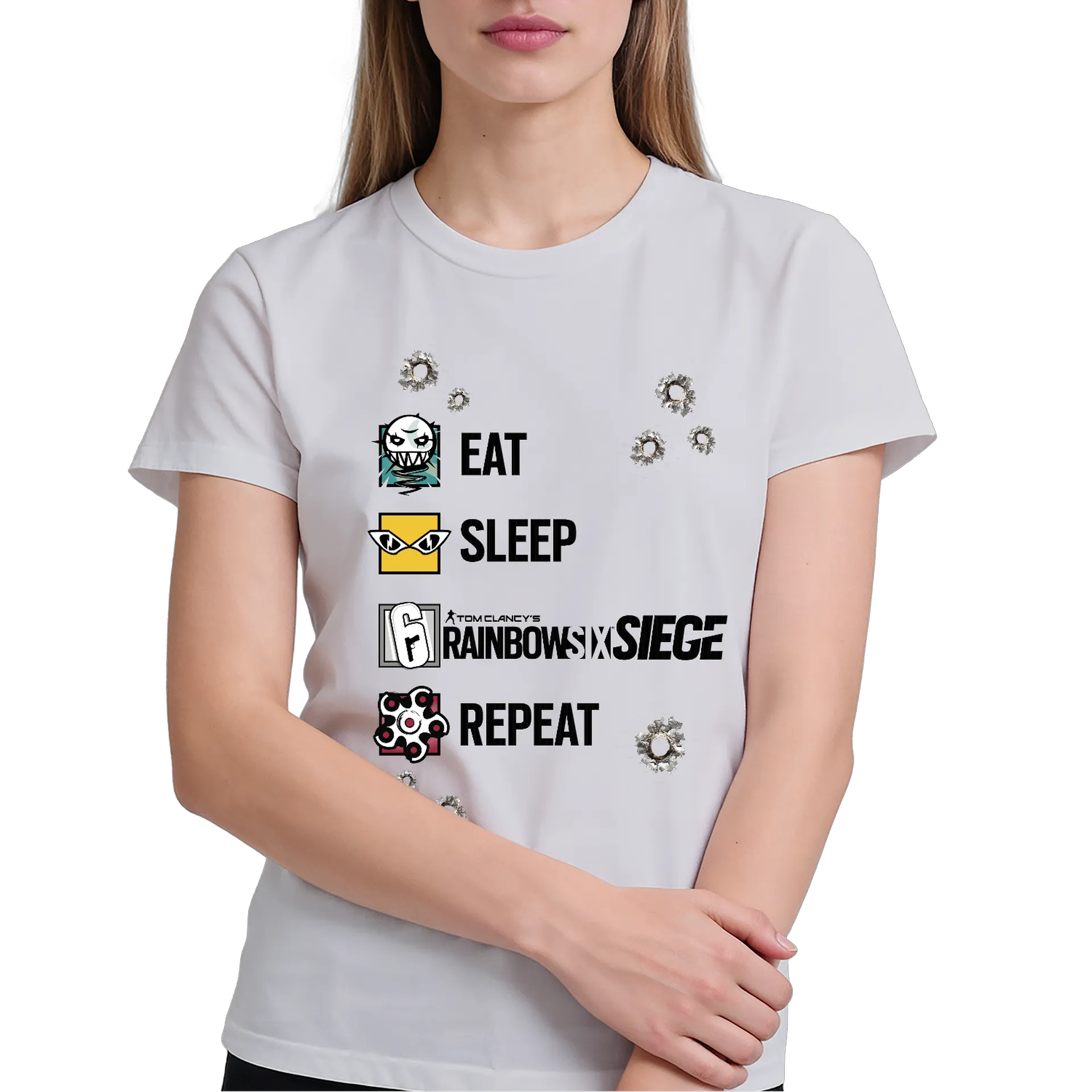 Camiseta Unissex Eat, Sleep, R6, Repeat de Esquenta Store — imagem 2 de 6