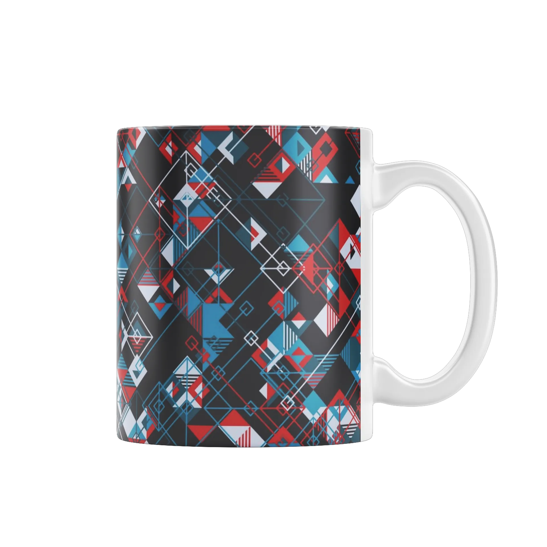 Caneca Porcelana Geometria Vermelho Azul Branco 325ml - Imagem 1