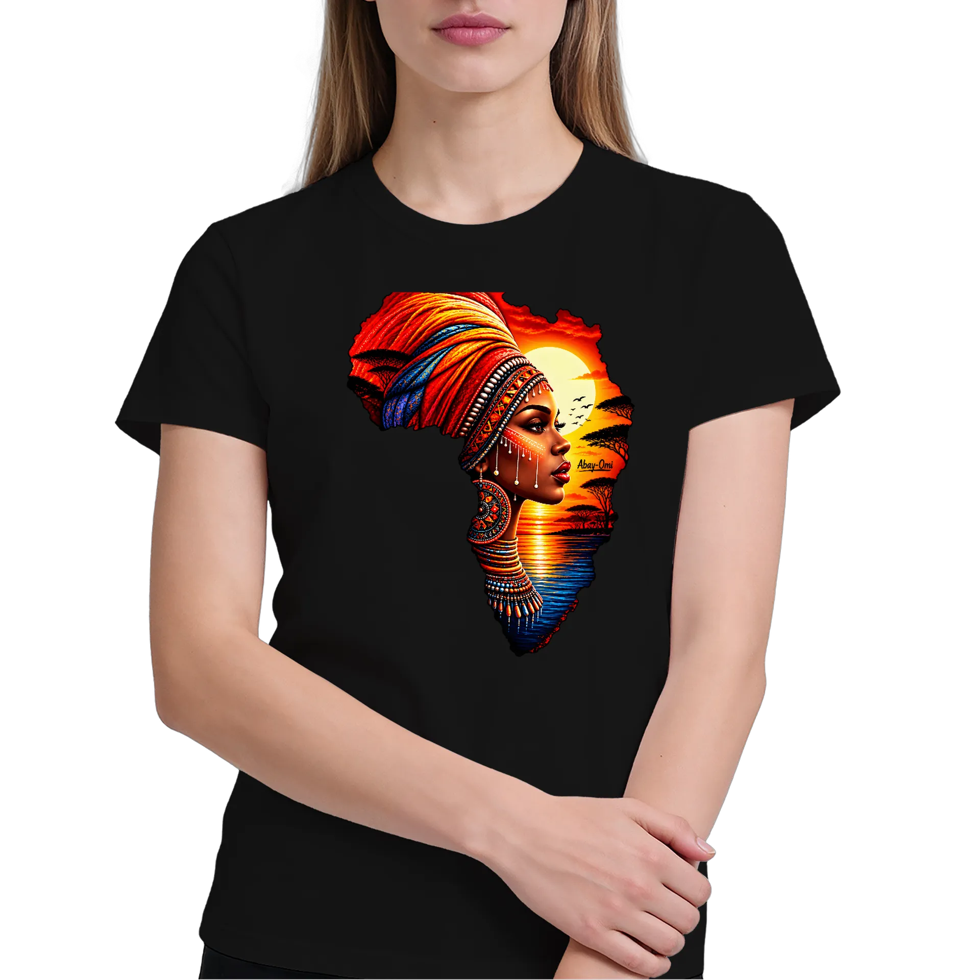 Camiseta Mulher Africana Pôr do Sol 100% Algodão - Imagem 3