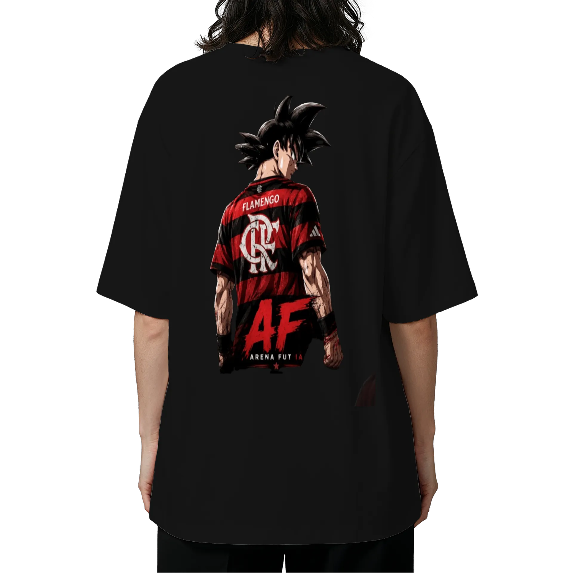 Camiseta Oversized Estampa Flamengo Estilo Anime Preto - Imagem 5