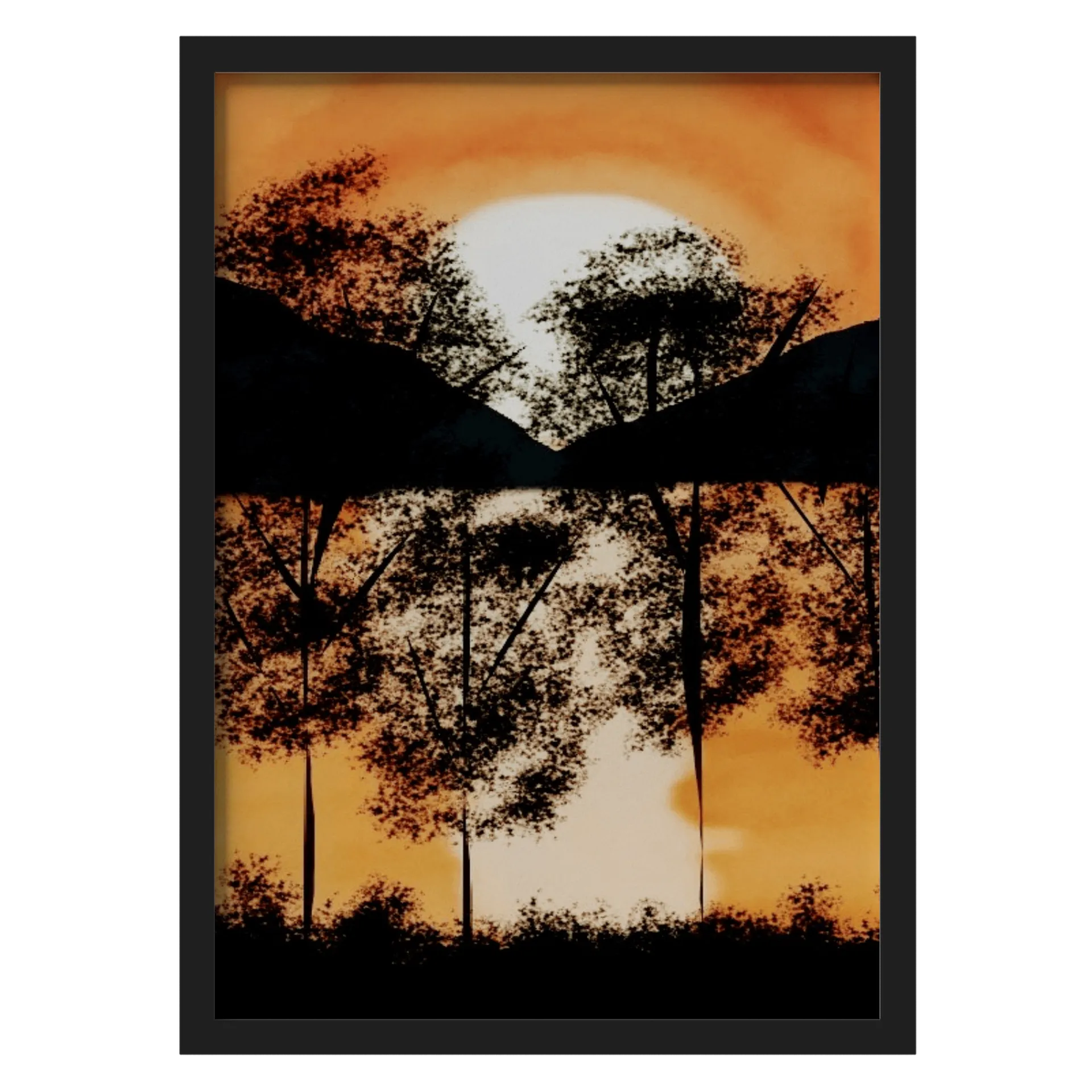 Quadro Paisagem de Árvores ao Pôr do Sol A3 com Vidro - Imagem 1
