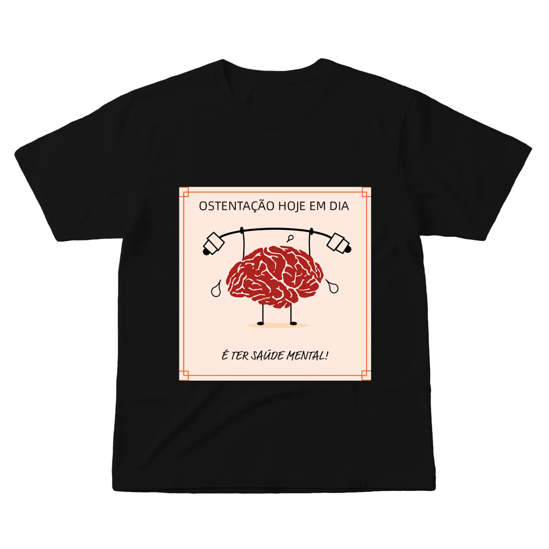 Camiseta Saúde Mental Cérebro Levantando Peso 100% Algodão - Imagem 1