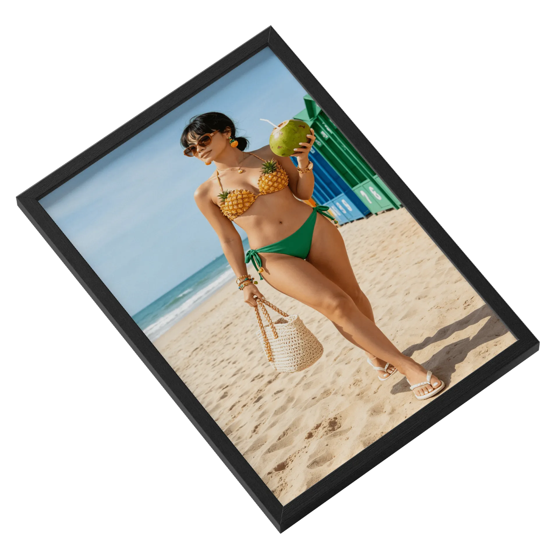 Quadro Praia Mulher Calçada Verde A3 MDF e Vidro - Imagem 2